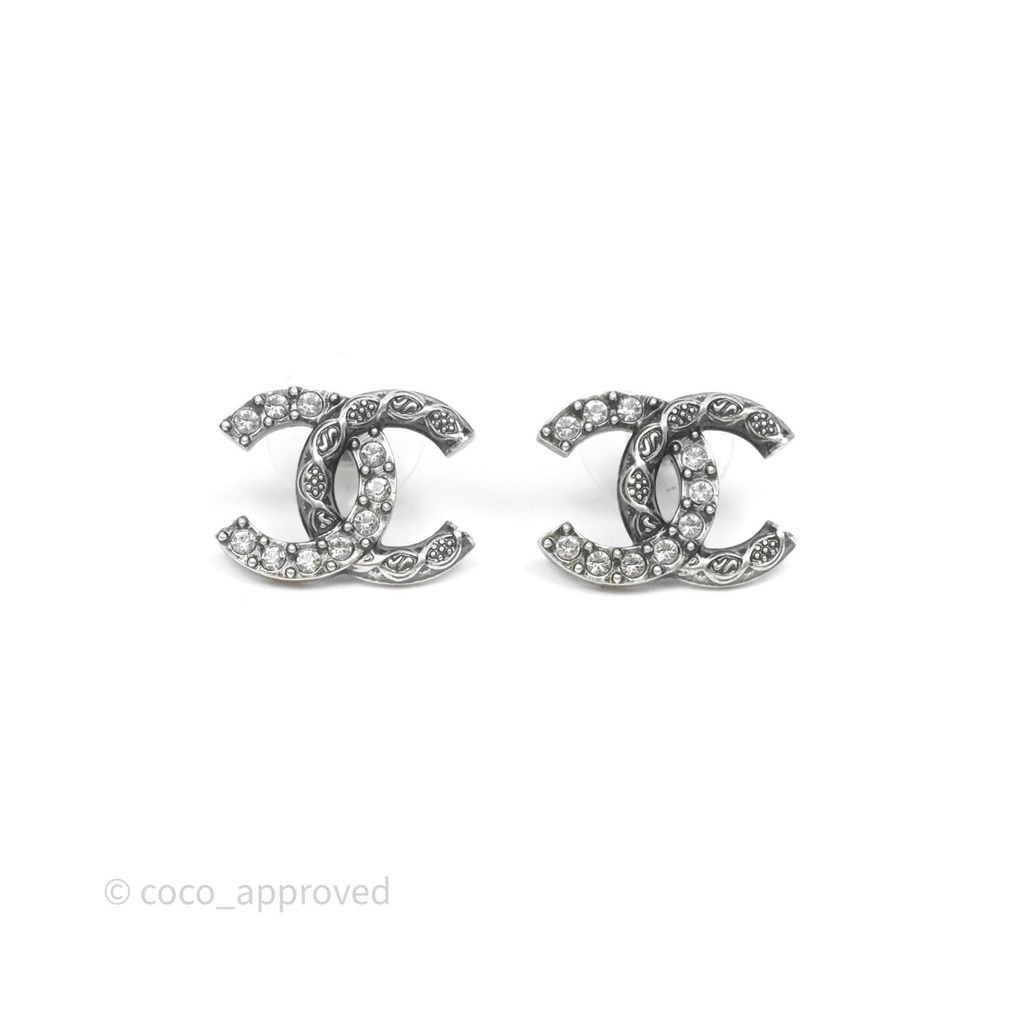 Chanel CC Crystals Earrings Ruthenium Tone 24A