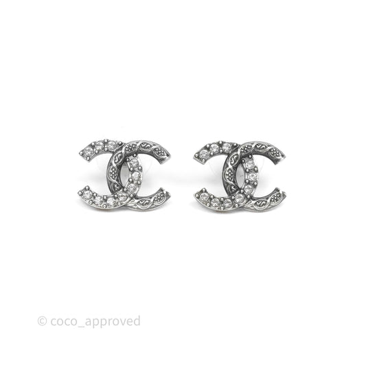 Chanel CC Crystals Earrings Ruthenium Tone 24A