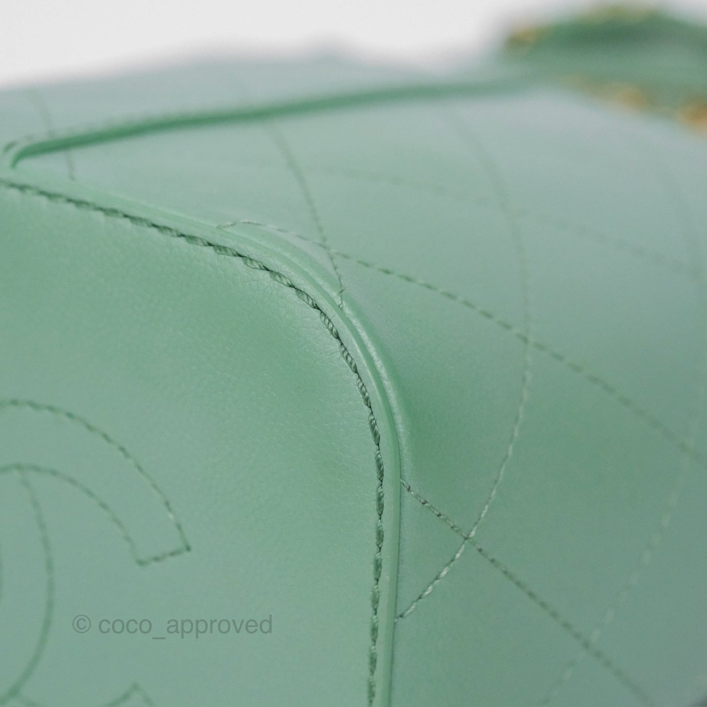 Chanel Drawstring Bucket Bag Quilted Green Caviar Aged Gold Hardware