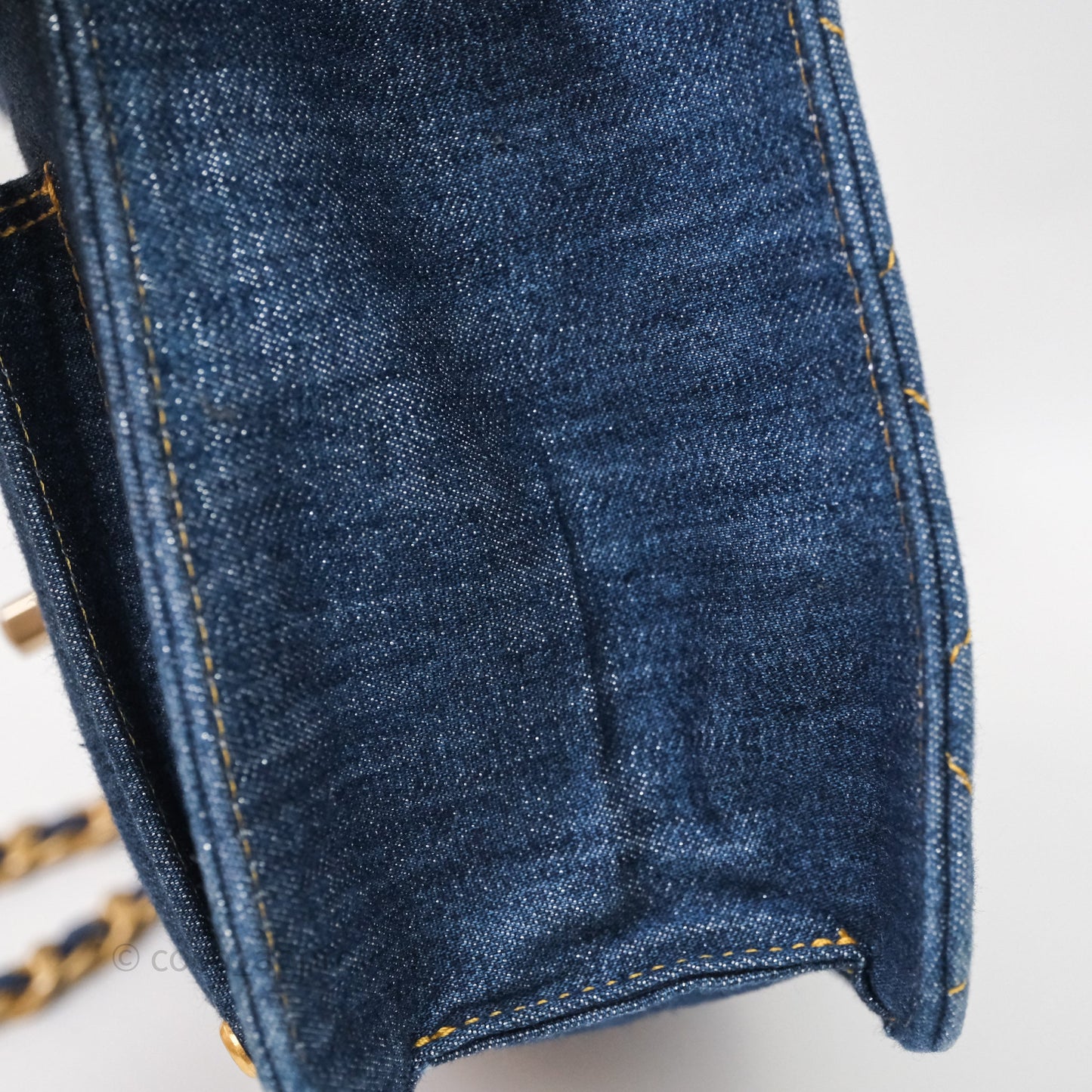 Chanel Square Flap Bag Denim Aged Gold Hardware
