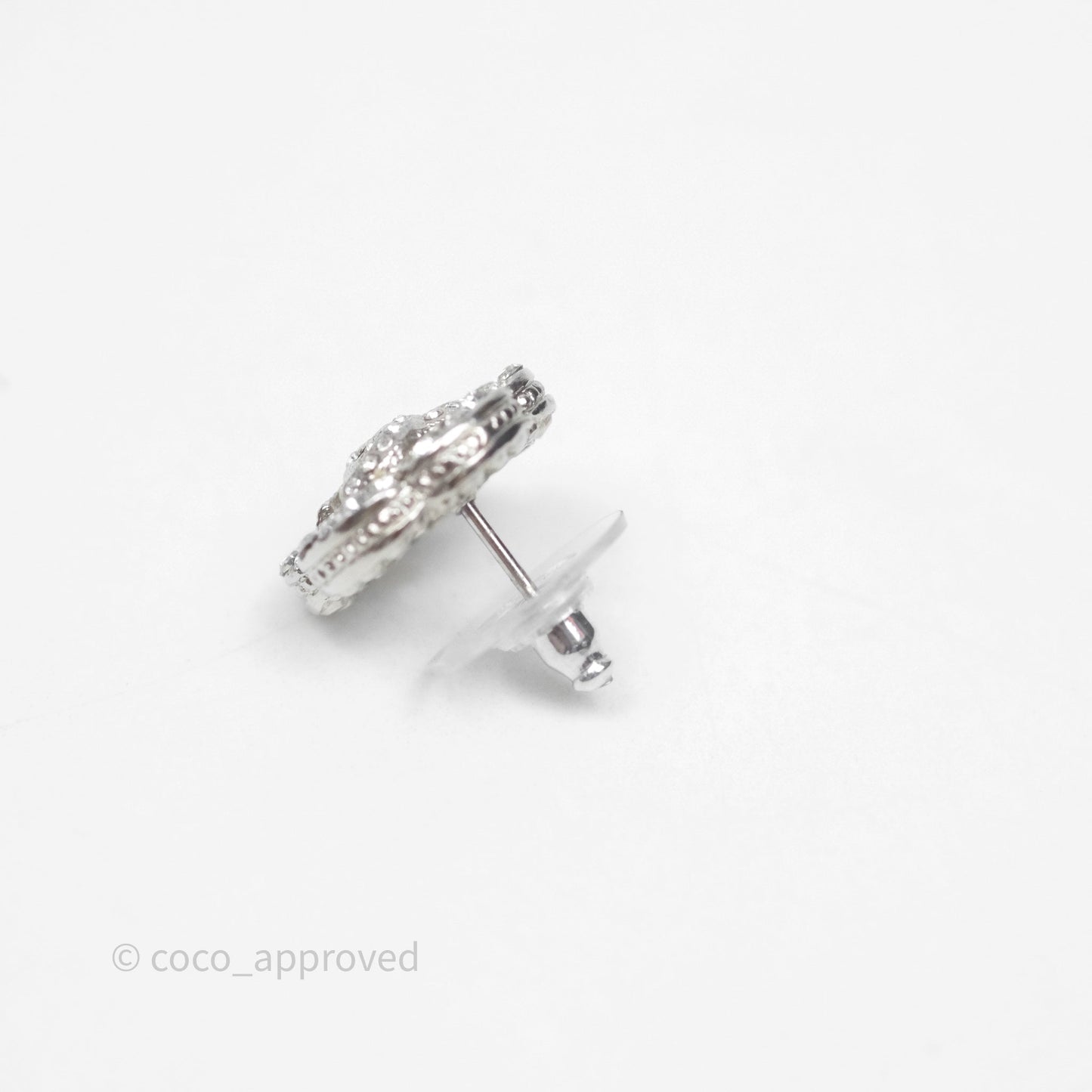 Chanel Crystal Flapper Camellia CC Earrings Silver Tone 20P