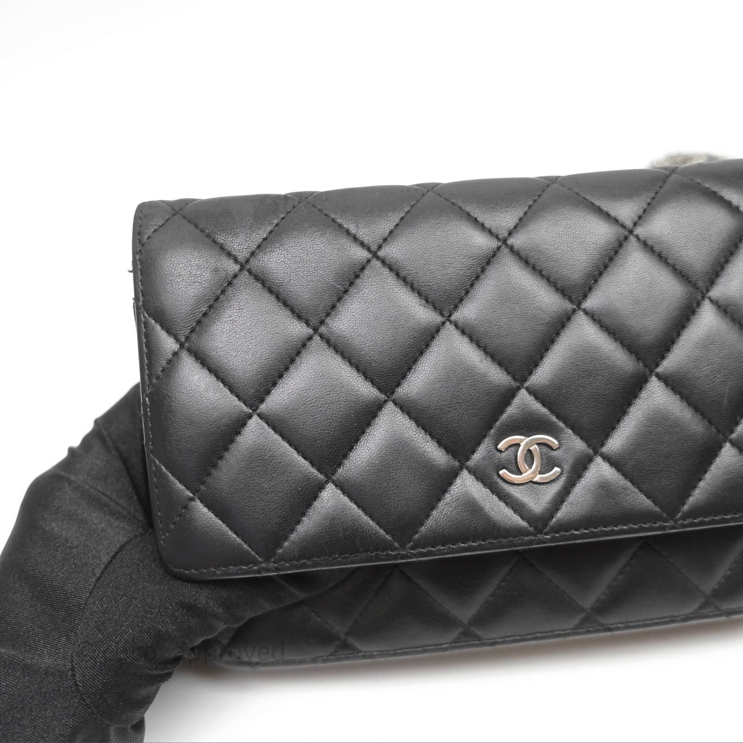 Chanel Quilted WOC Black Lambskin Silver Hardware