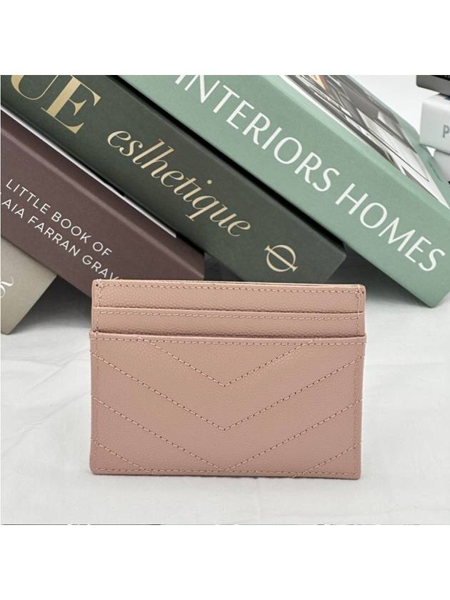 Luxury Saint Laurent Gold Hardware Matelasse Caviar Leather Card Wallet Pale Pink