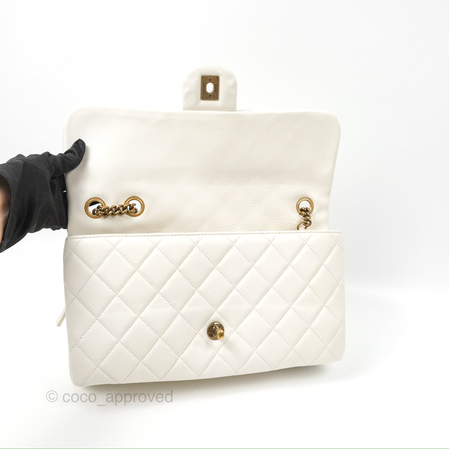Chanel CC Crown Flap White Calfskin Antique Gold Hardware