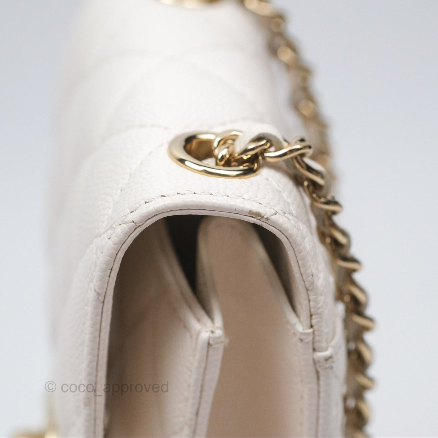 Chanel Classic Quilted Phone Holder White Caviar Gold Hardware