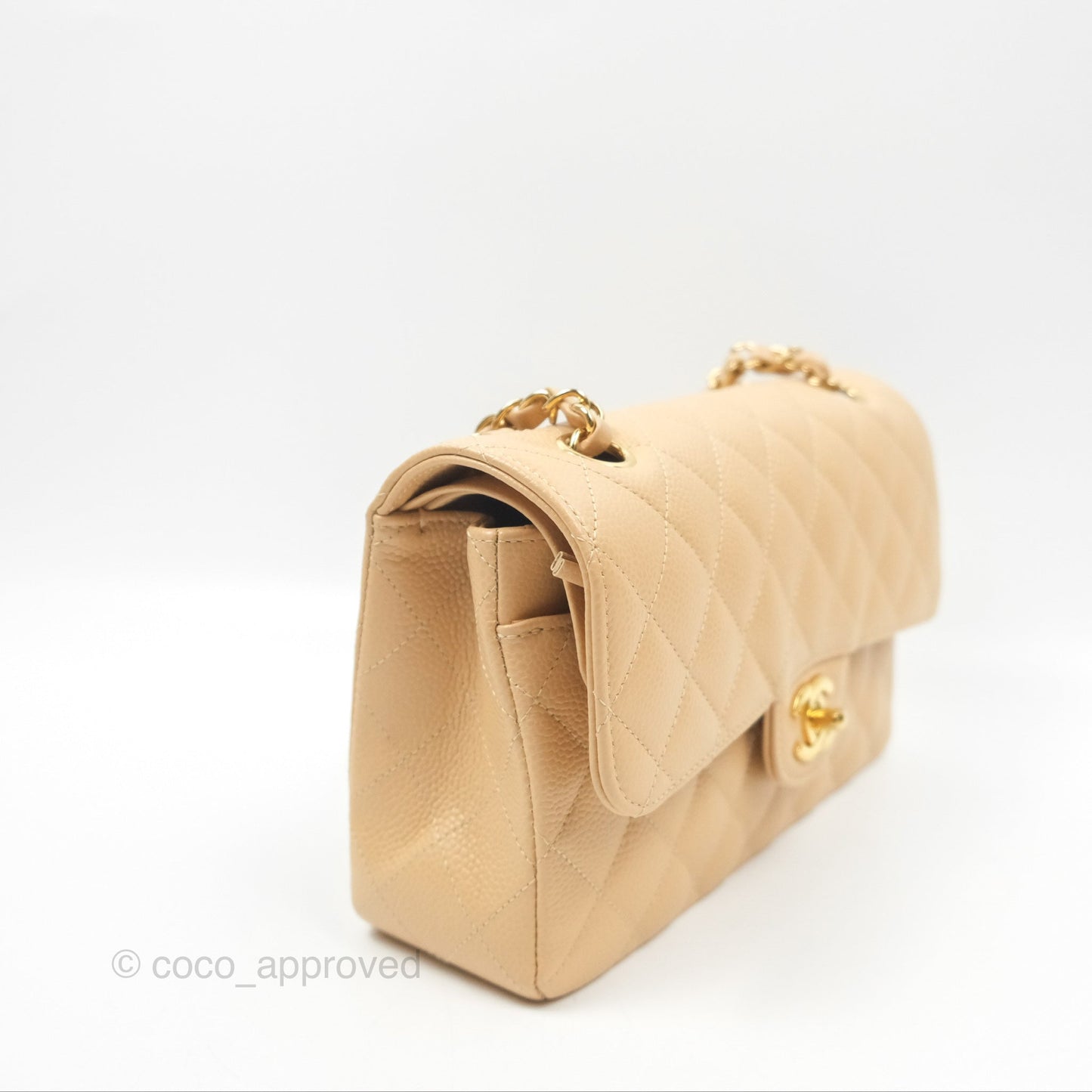 Chanel Small Quilted Classic Flap Beige Caviar Gold Hardware