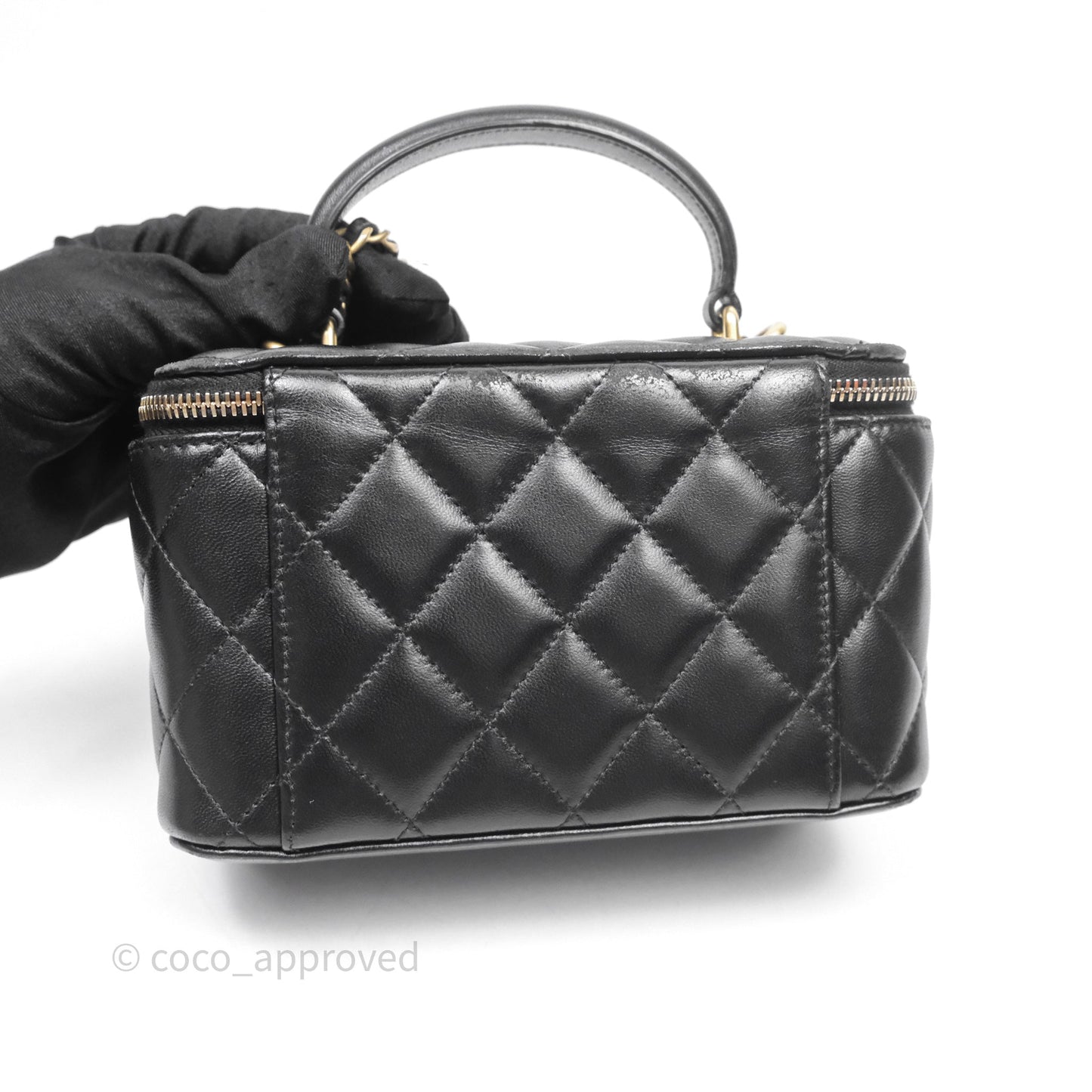 Chanel Vanity Rectangular Top Handle Black Lambskin Gold Hardware