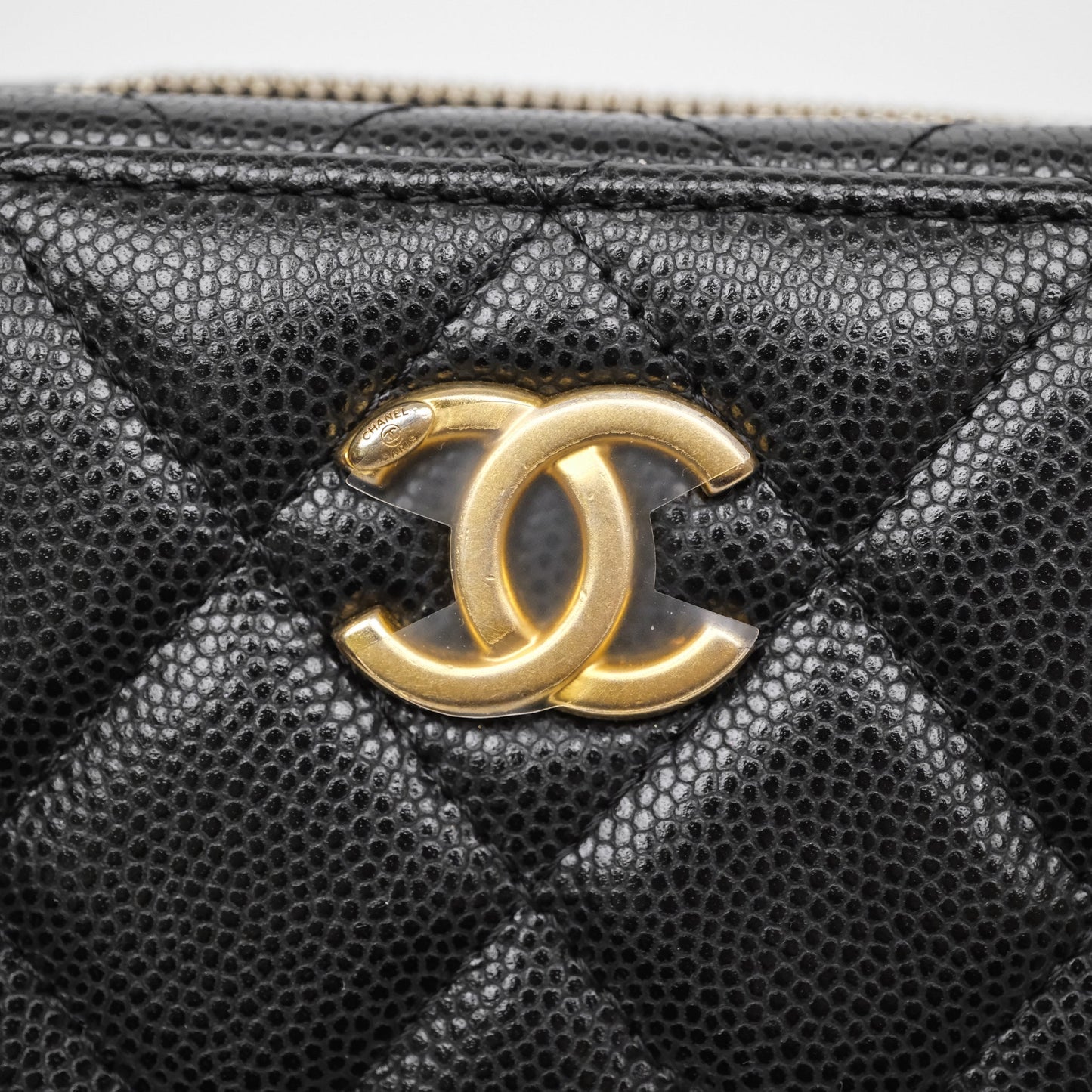 Chanel Quilted CC Coins Purse Chain Camera Case Black Caviar Aged Gold Hardware