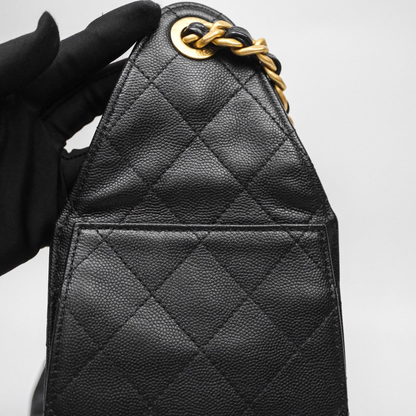 Chanel 25 Small Bag Black Caviar Aged Gold Hardware