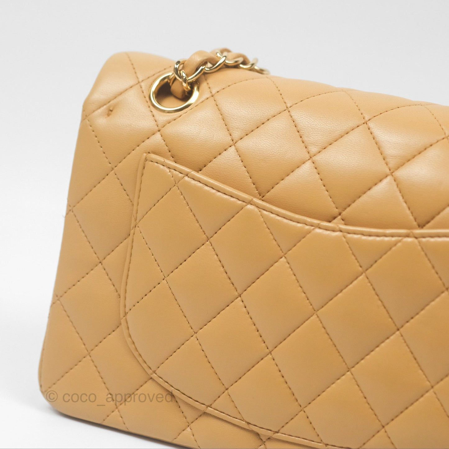 Chanel Vintage Small Classic Flap Beige Lambskin 24K Gold Hardware