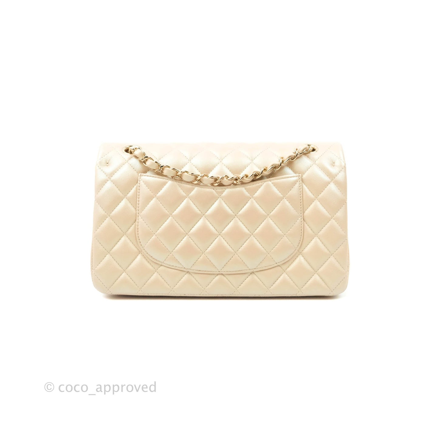 Chanel Classic M/L Medium Double Flap Iridescent Beige Calfskin Gold Hardware 21S