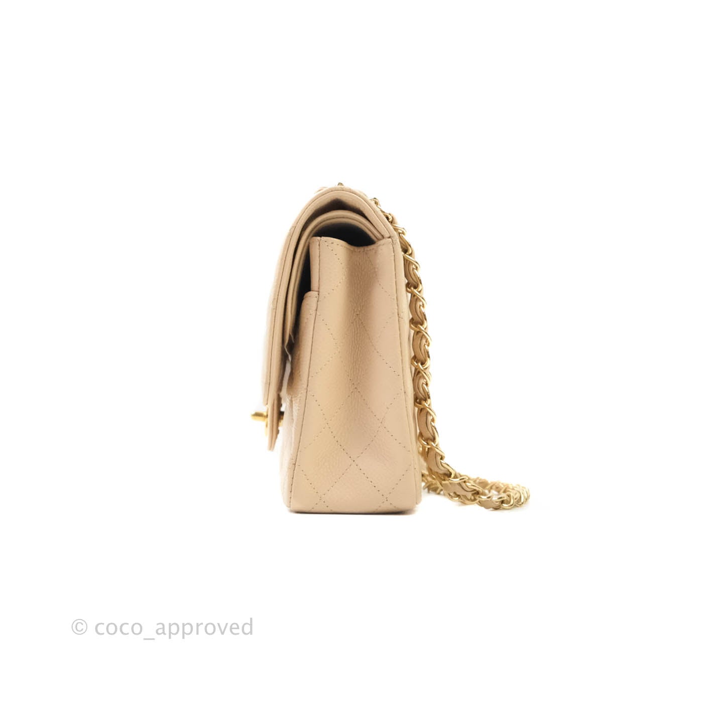 Chanel Classic M/L Medium Double Flap Beige Caviar Gold Hardware