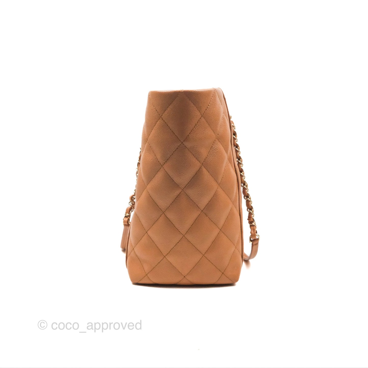 Chanel Large Quilted Caviar Shopping Tote Bag Dark Beige Gold Hardware