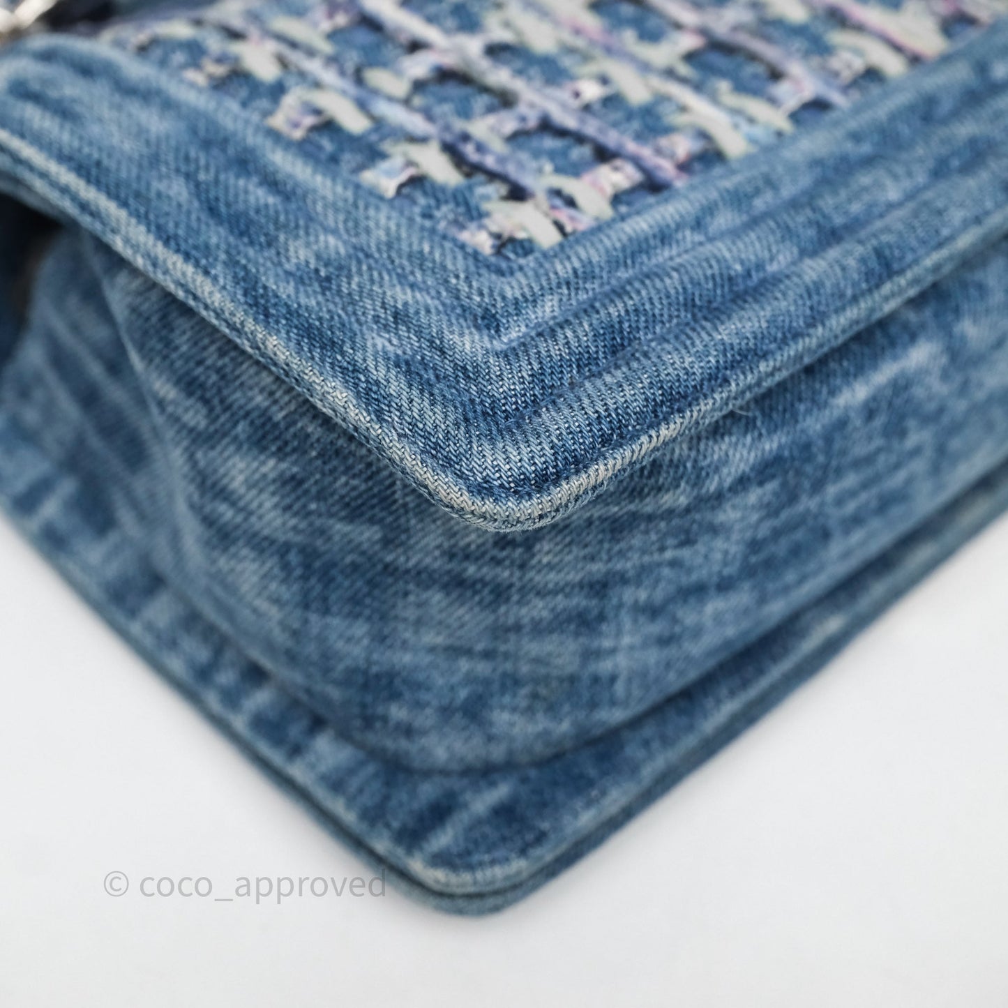 Chanel Medium Boy Blue Denim Tweed Silver Hardware