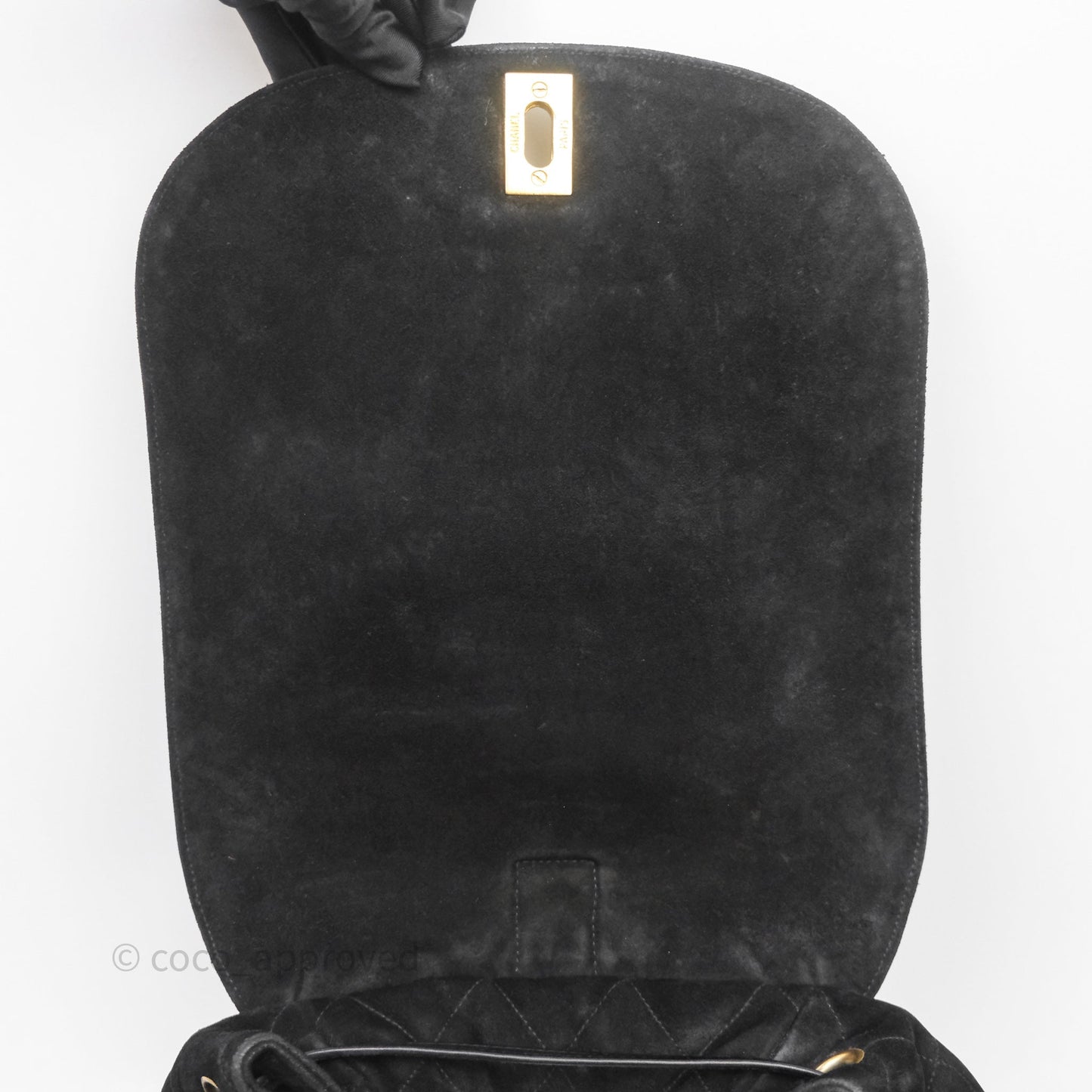 Chanel Vintage Quilted Suede CC Backpack Black Gold Hardware