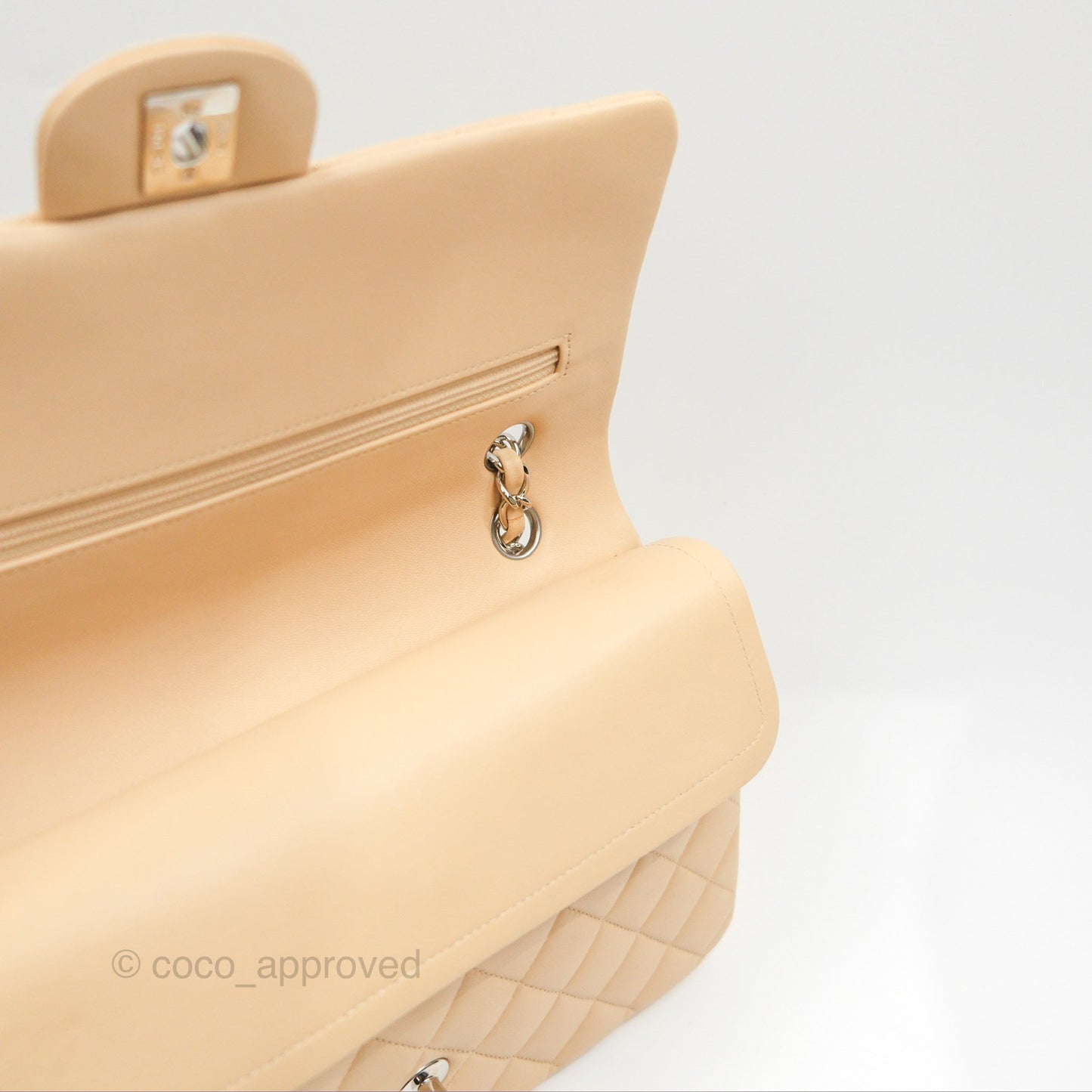 Chanel Classic M/L Medium Flap Quilted Beige Lambskin Silver Hardware