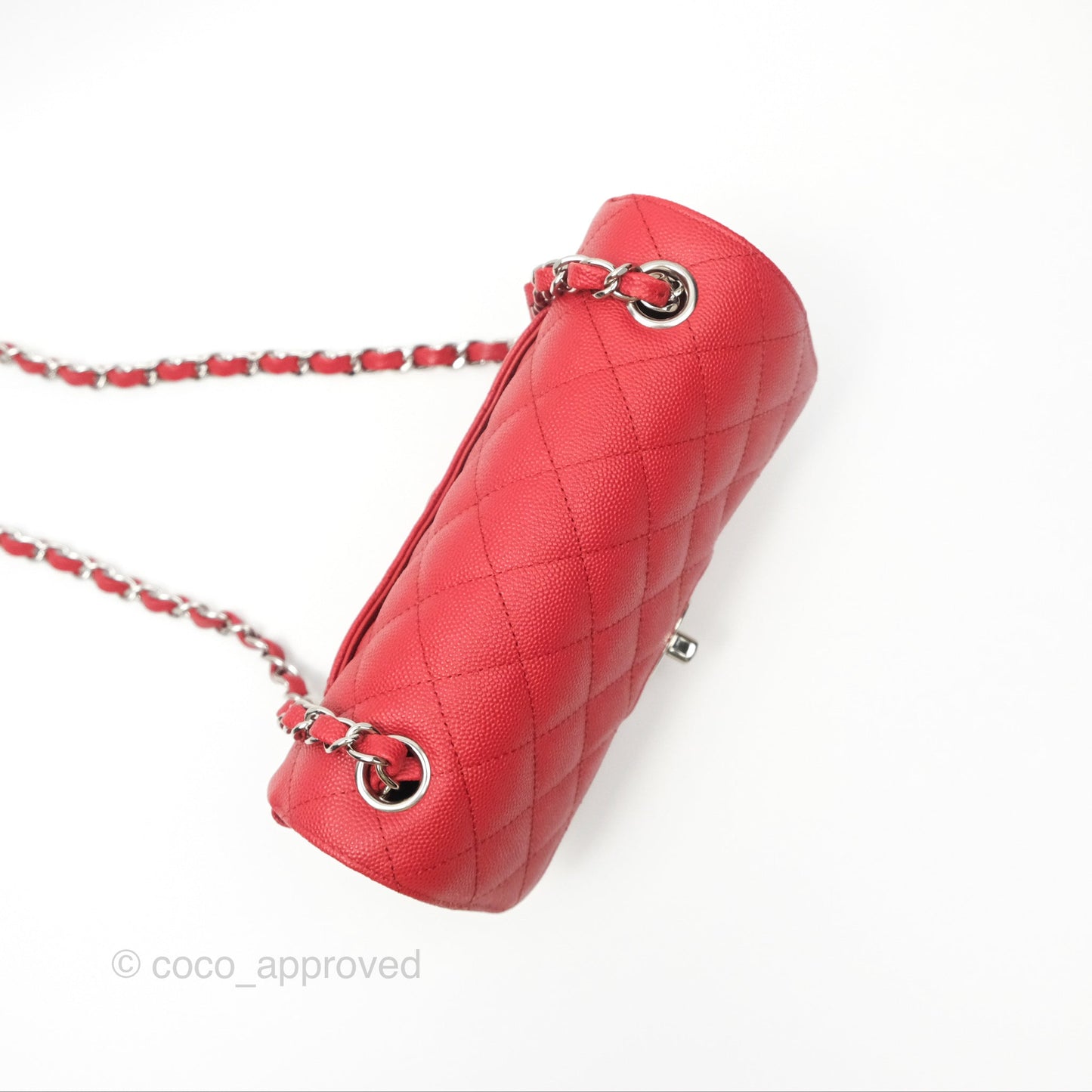 Chanel Quilted Mini Rectangular Red Caviar Silver Hardware