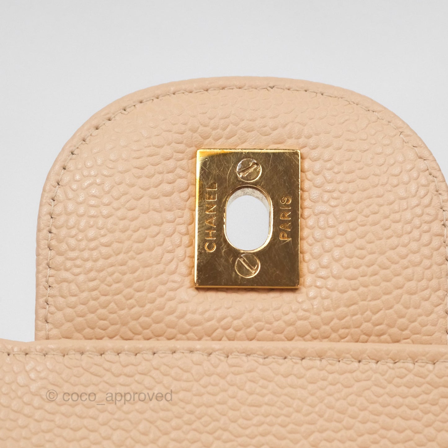 Chanel Jumbo Single Flap Quilted Beige Caviar Gold Hardware