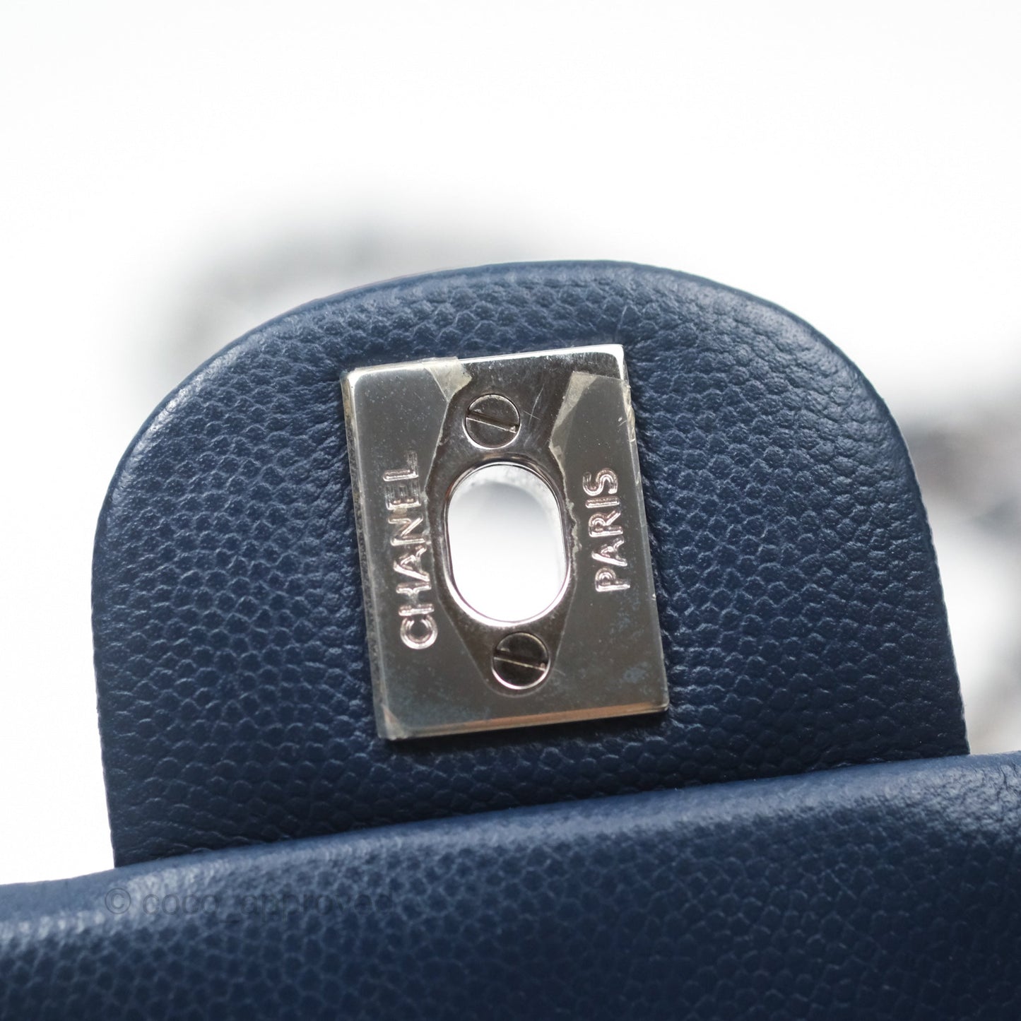 Chanel Mini Square Flap Quilted Navy Caviar Silver Hardware