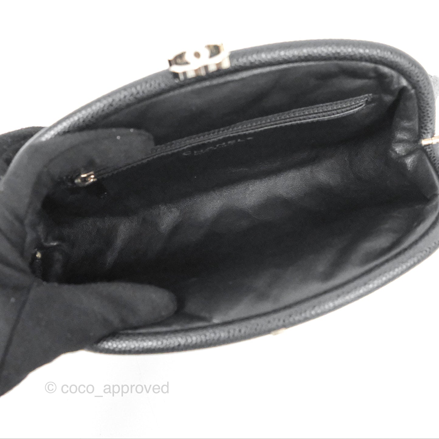 Chanel Quilted Timeless Kisslock Clutch Black Caviar Silver Hardware