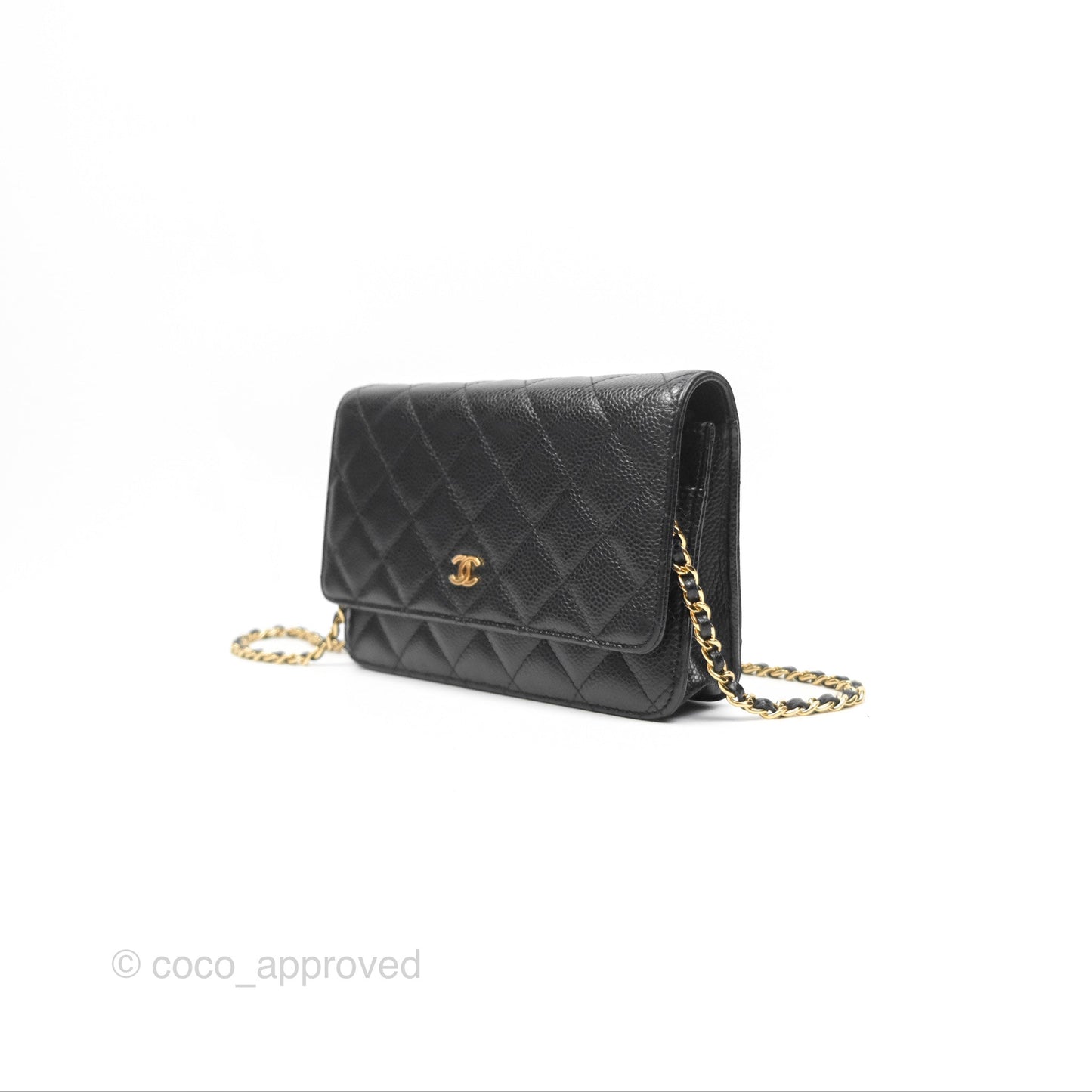 Chanel Classic Wallet On Chain WOC Quilted Black Caviar Gold Hardware