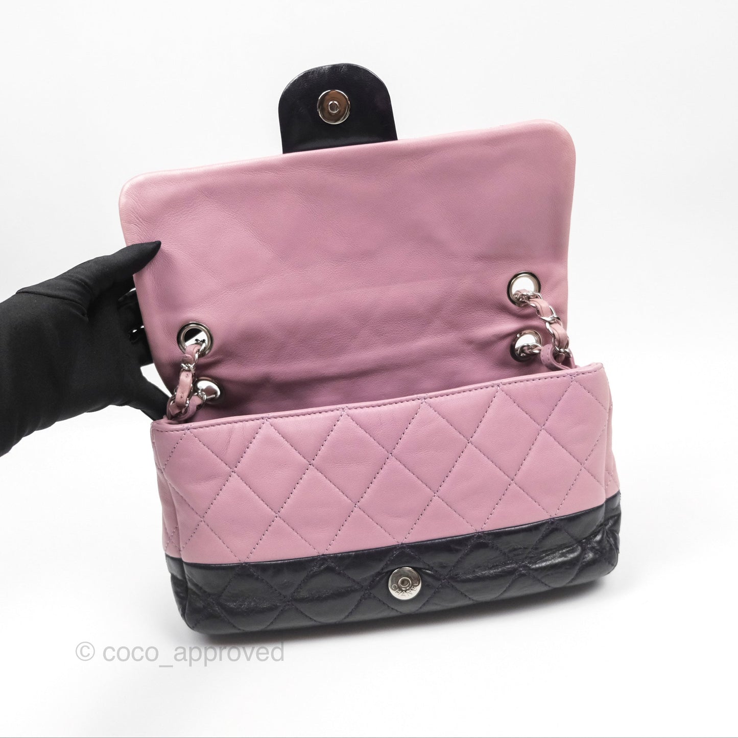 Chanel Medium Bicolor CC Chain Flap Pink/Black Lambskin Silver Hardware
