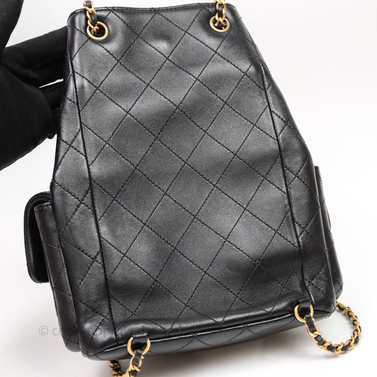 Chanel Double Pocket Black Lambskin Gold Hardware 25C