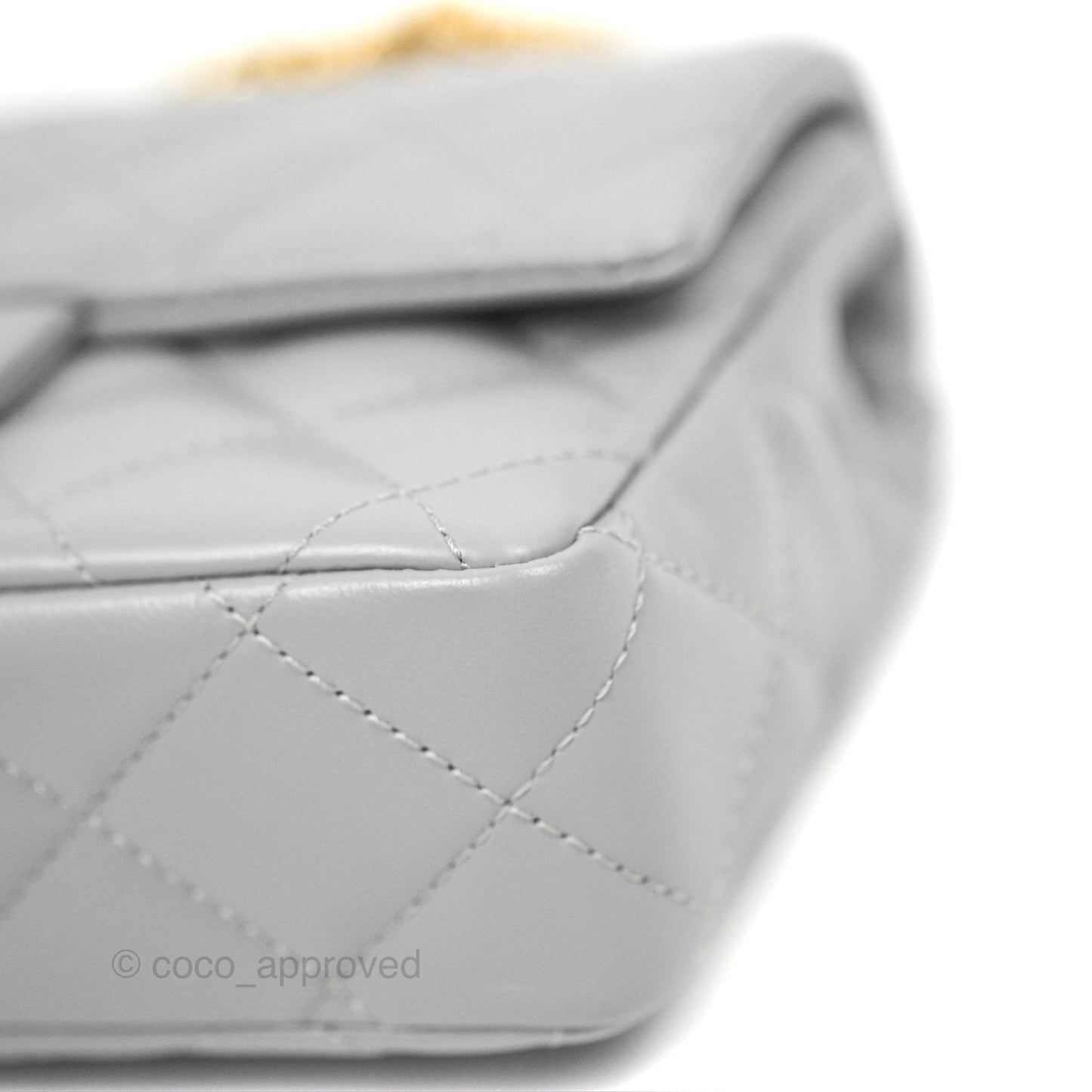 Chanel Top Handle Mini Flap Bag Light Grey Lambskin Gold Hardware 23S