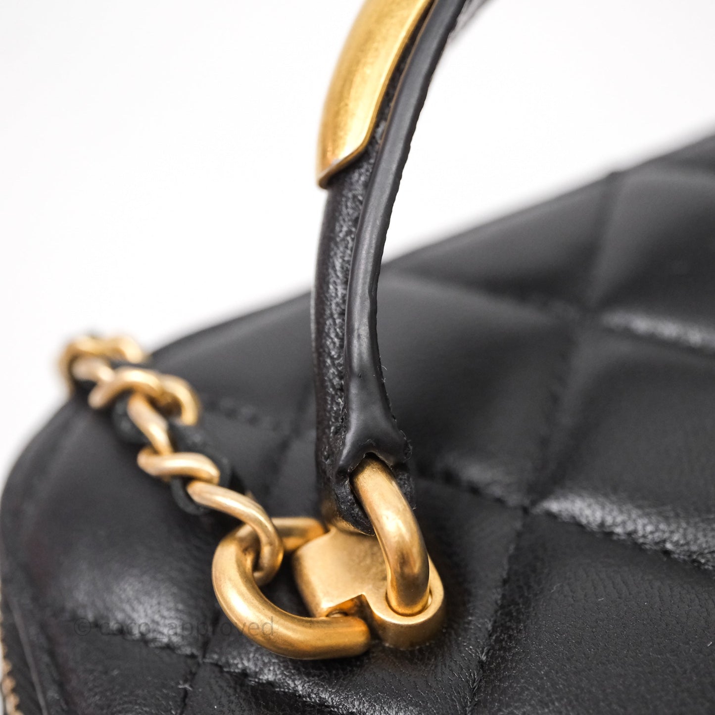 Chanel Vanity Rectangular Metal Top Handle Black Lambskin Aged Gold Hardware