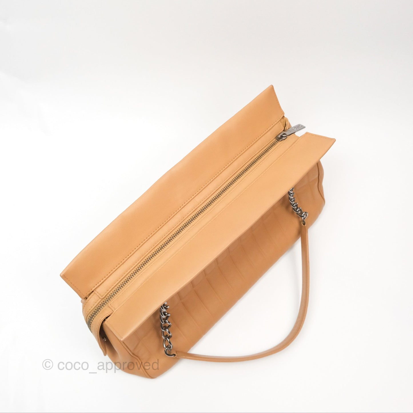 Chanel Vertical Quilted Lax East West Shoulder Bag Beige Calfskin