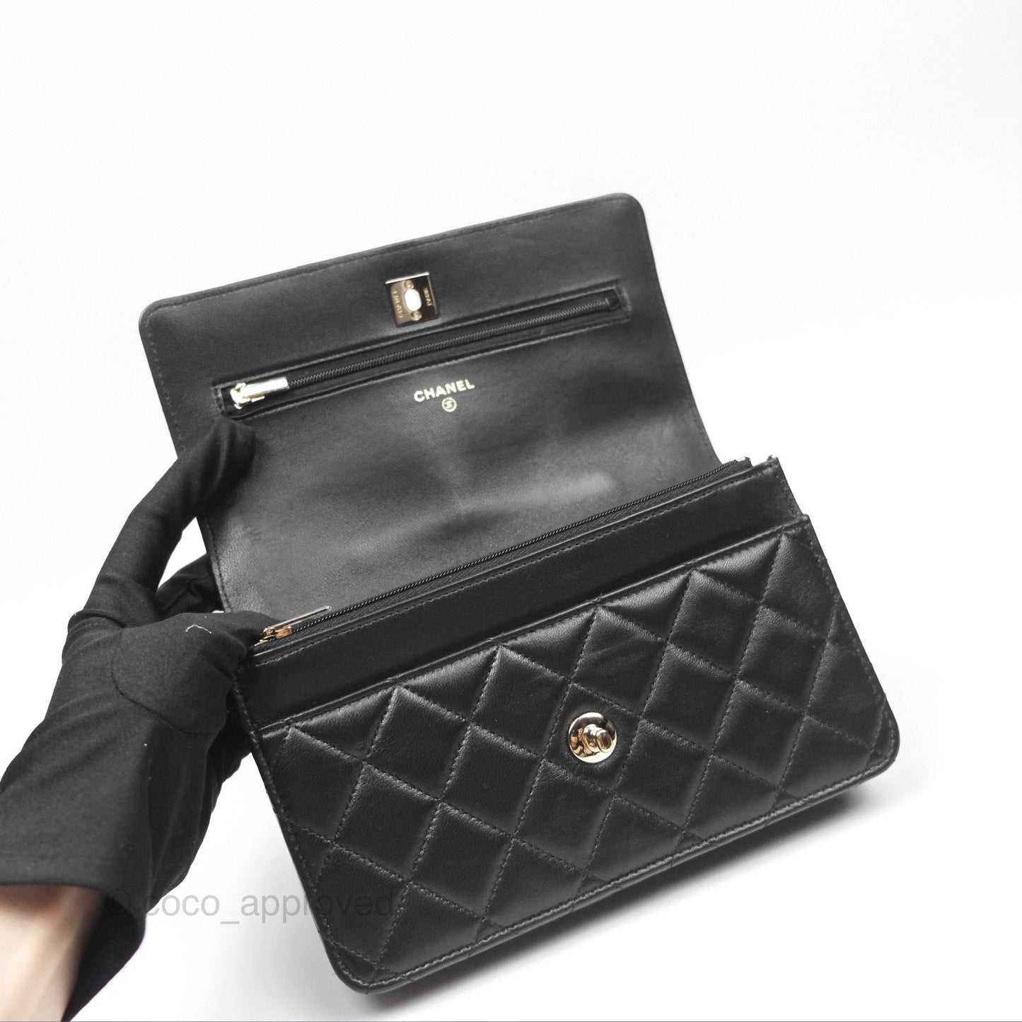Chanel Camellia Handle WOC with Chain Black Lambskin 23K