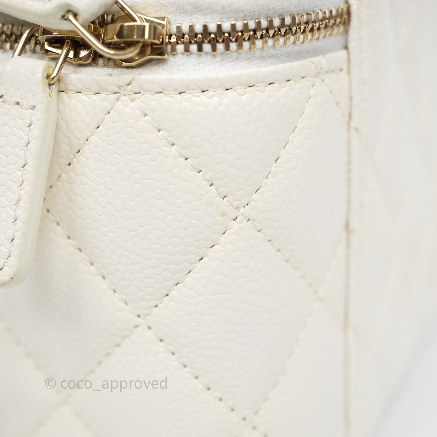 Chanel Logo Top Handle Vanity Rectangular White Caviar Aged Gold Hardware