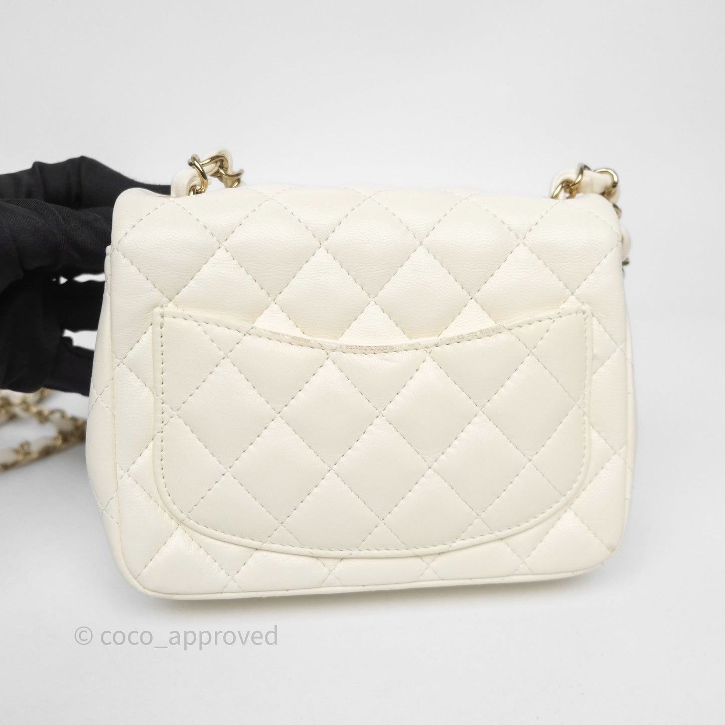 Chanel Quilted Mini Square White Lambskin Gold Hardware
