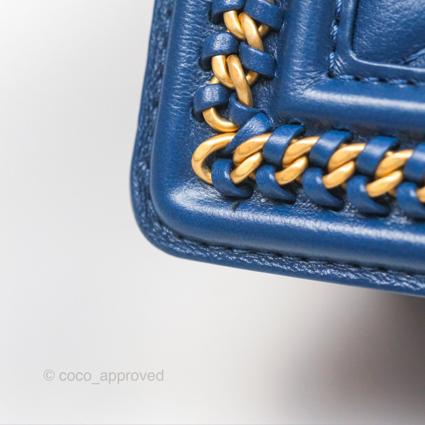 Chanel Quilted Medium Boy With Handle Dark Blue Calfskin Aged Gold Hardware