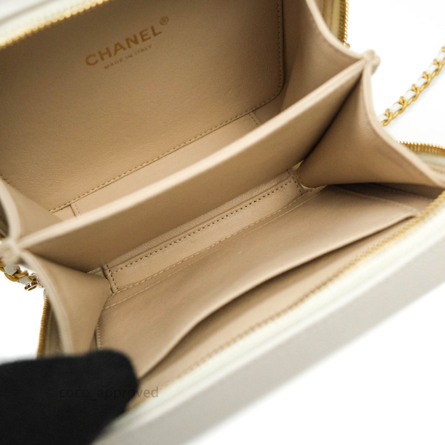 Chanel Quilted Small CC Filigree Vanity Case White Caviar