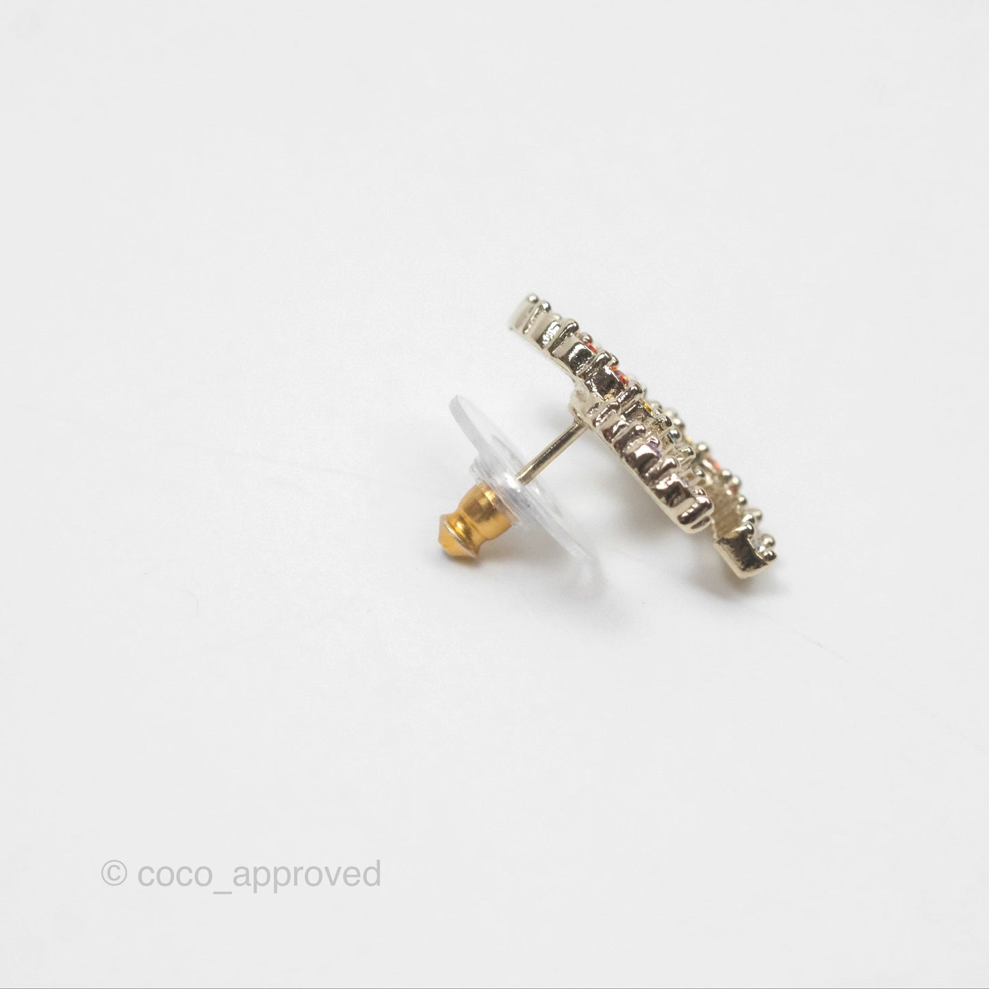 Chanel Crystal CC Earrings Rainbow Gold Tone 21V