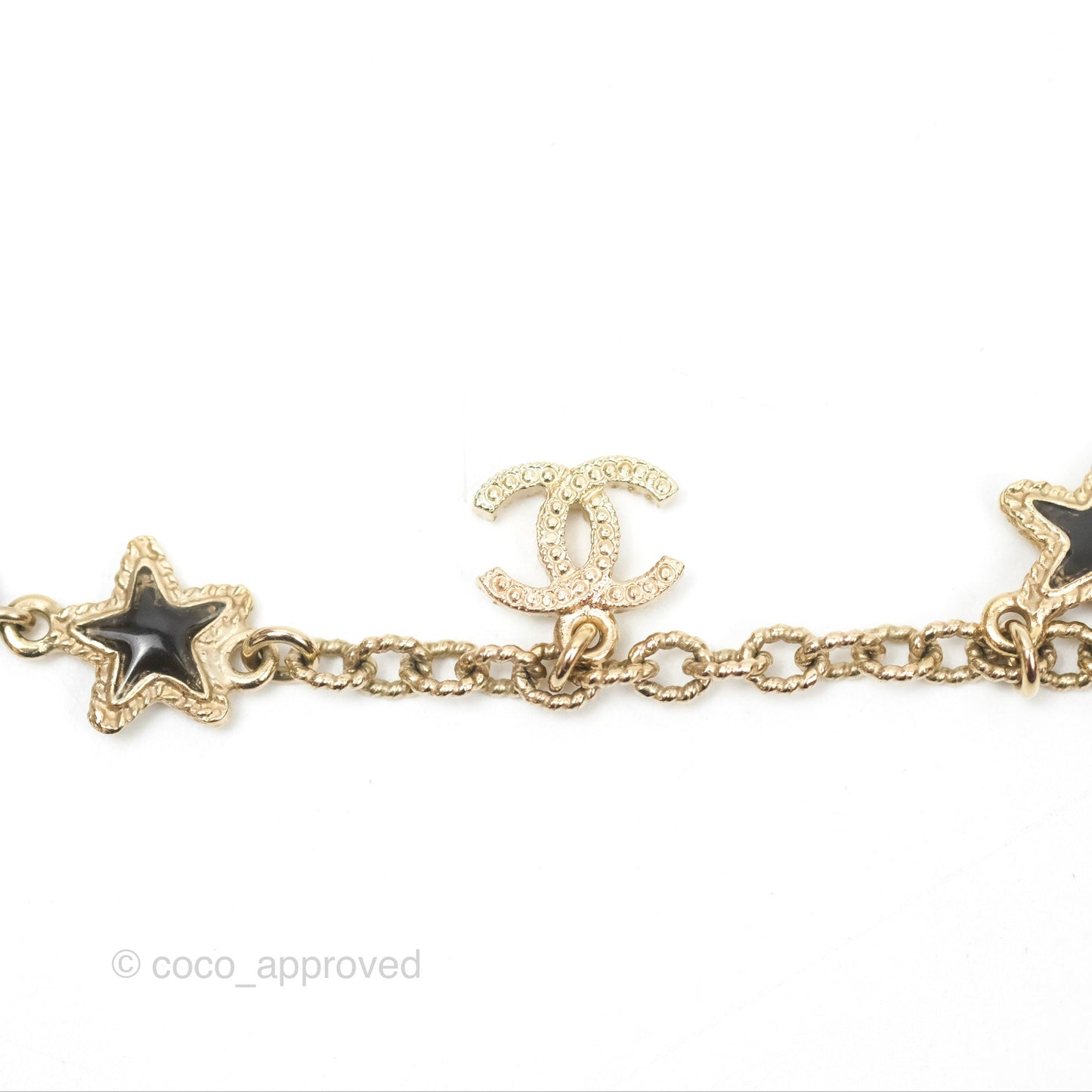 Chanel CC Pearl Star Black Pendant Bracelet Gold Tone 20S