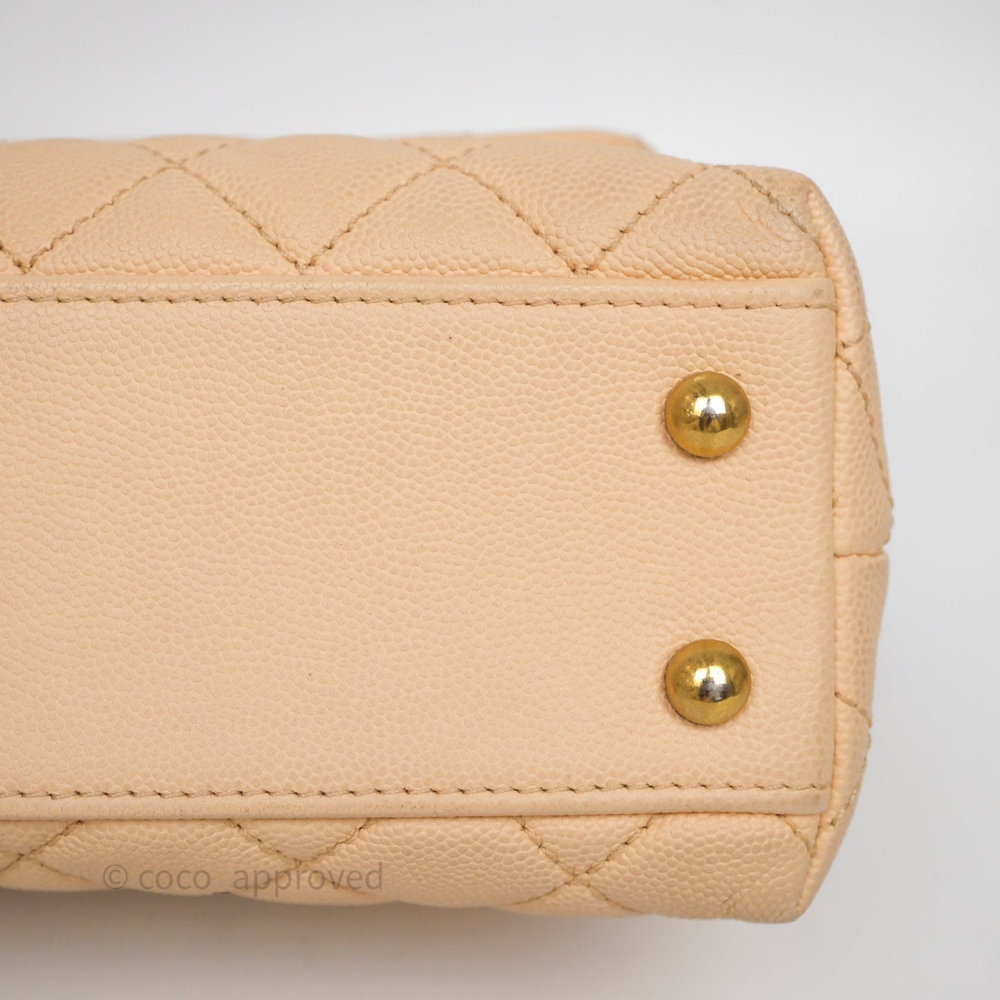 Chanel Small Coco Handle Quilted Beige Caviar Aged Gold Hardware