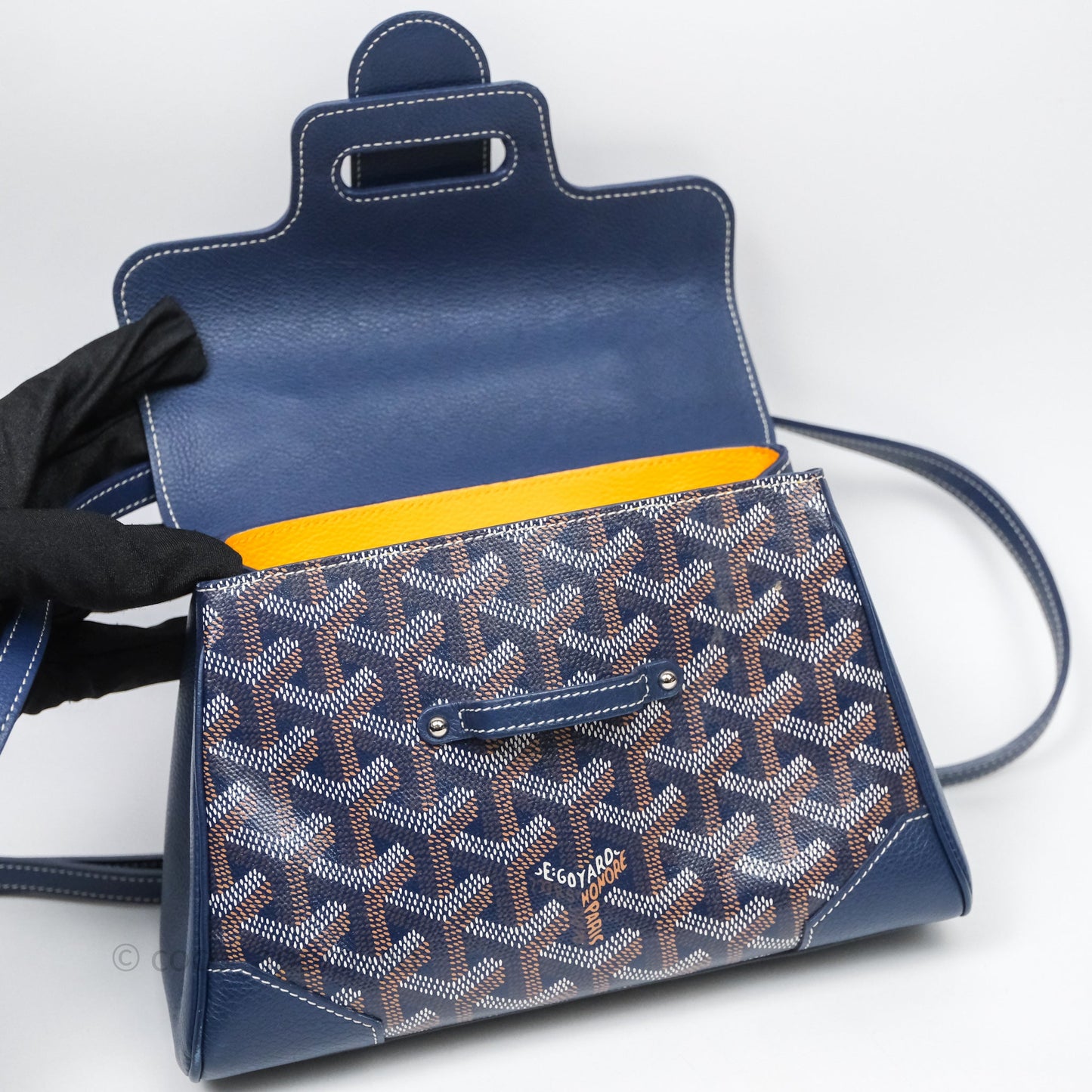 Goyard Saïgon Mini Bag Chevroches Calfskin Navy Silver Hardware