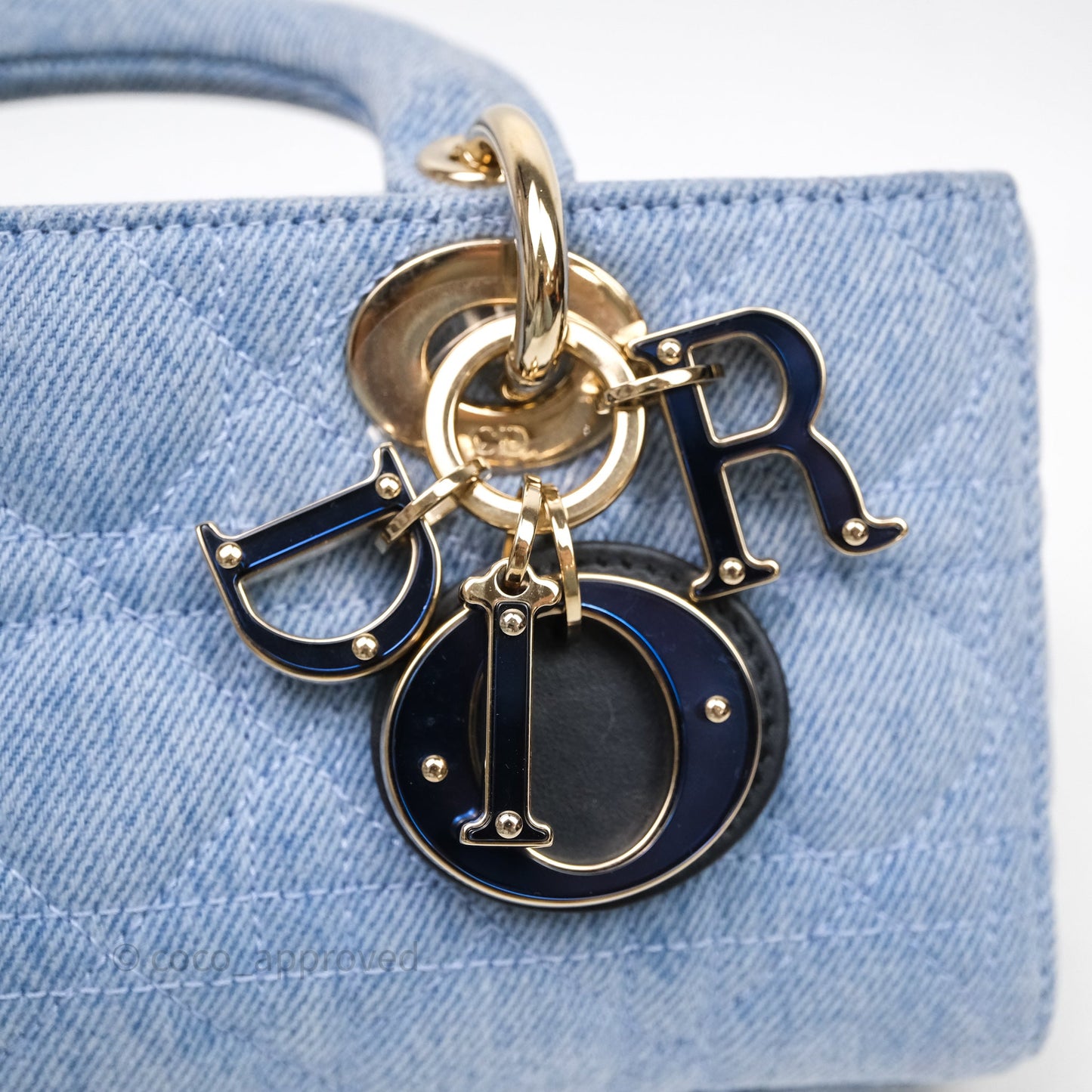 Christian Dior Small Lady D-Joy Bag Washed Blue Denim Cannage Gold Hardware
