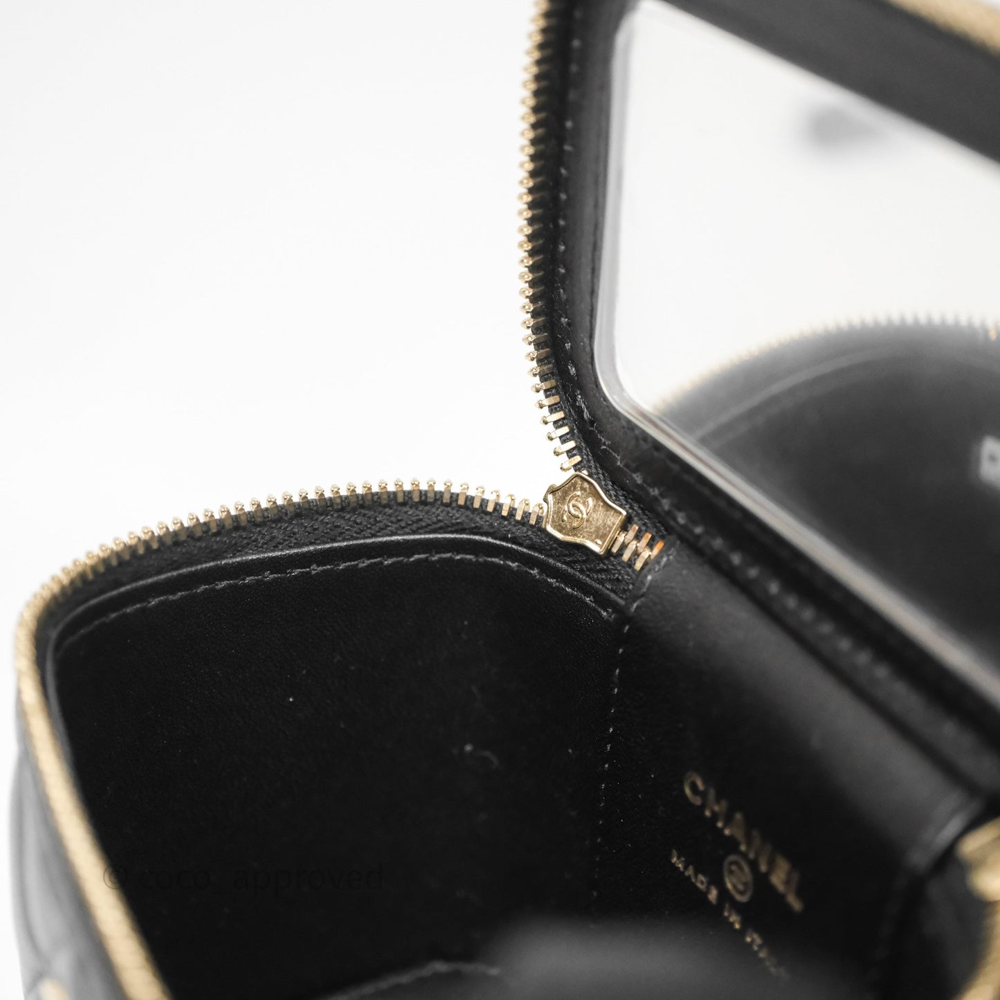 Chanel Mini Vanity With Double Chain Black Lambskin Aged Gold Hardware