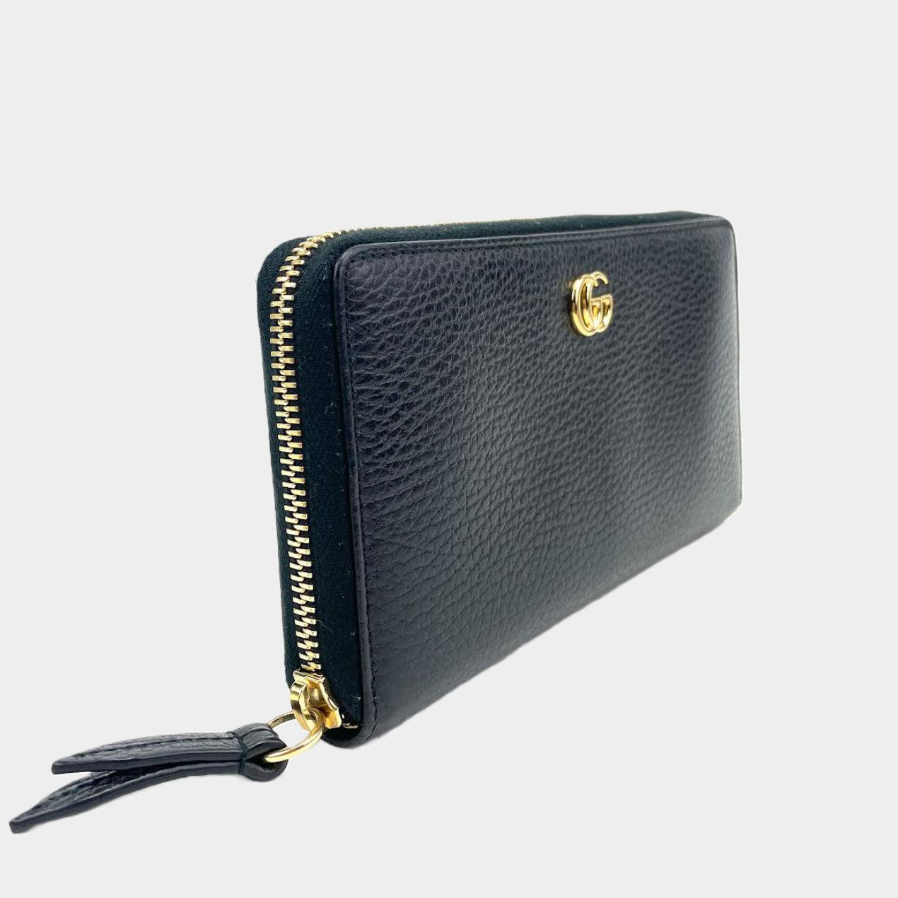 Luxury Gucci GG Zip-Around Leather Wallet - Black