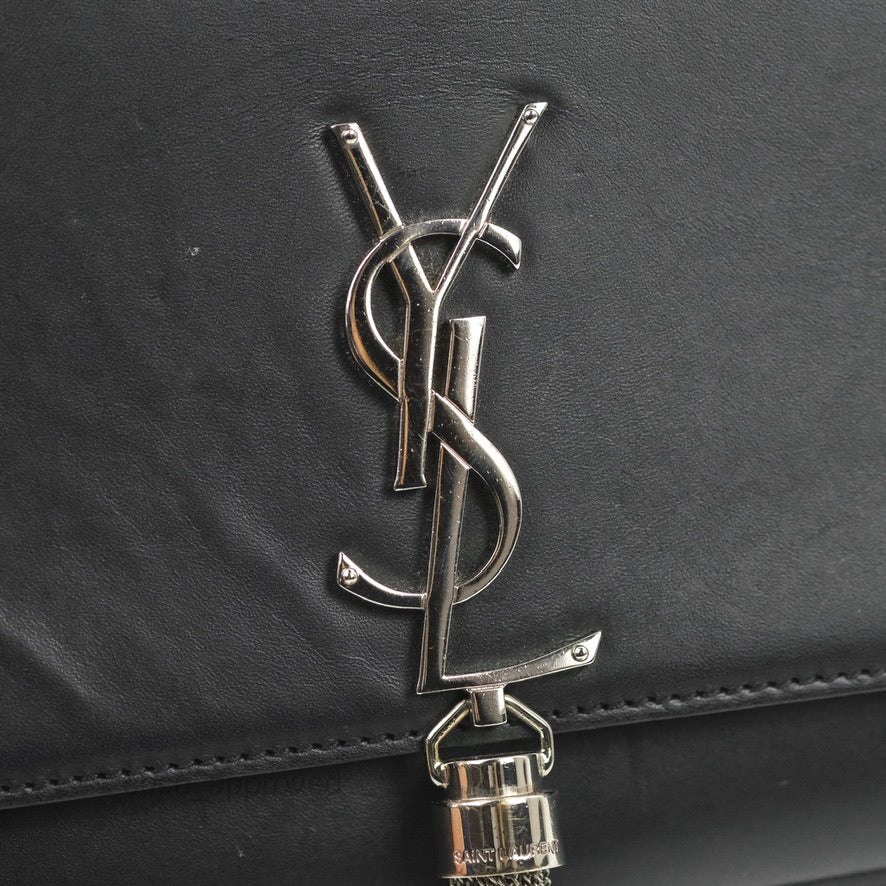 Saint Laurent Medium Kate Tassel Chain Bag Black Smooth Calfskin Silver Hardware