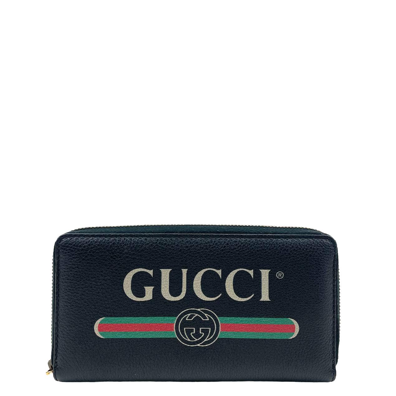 Luxury Gucci Logo Zip Around Leather Wallet - Black