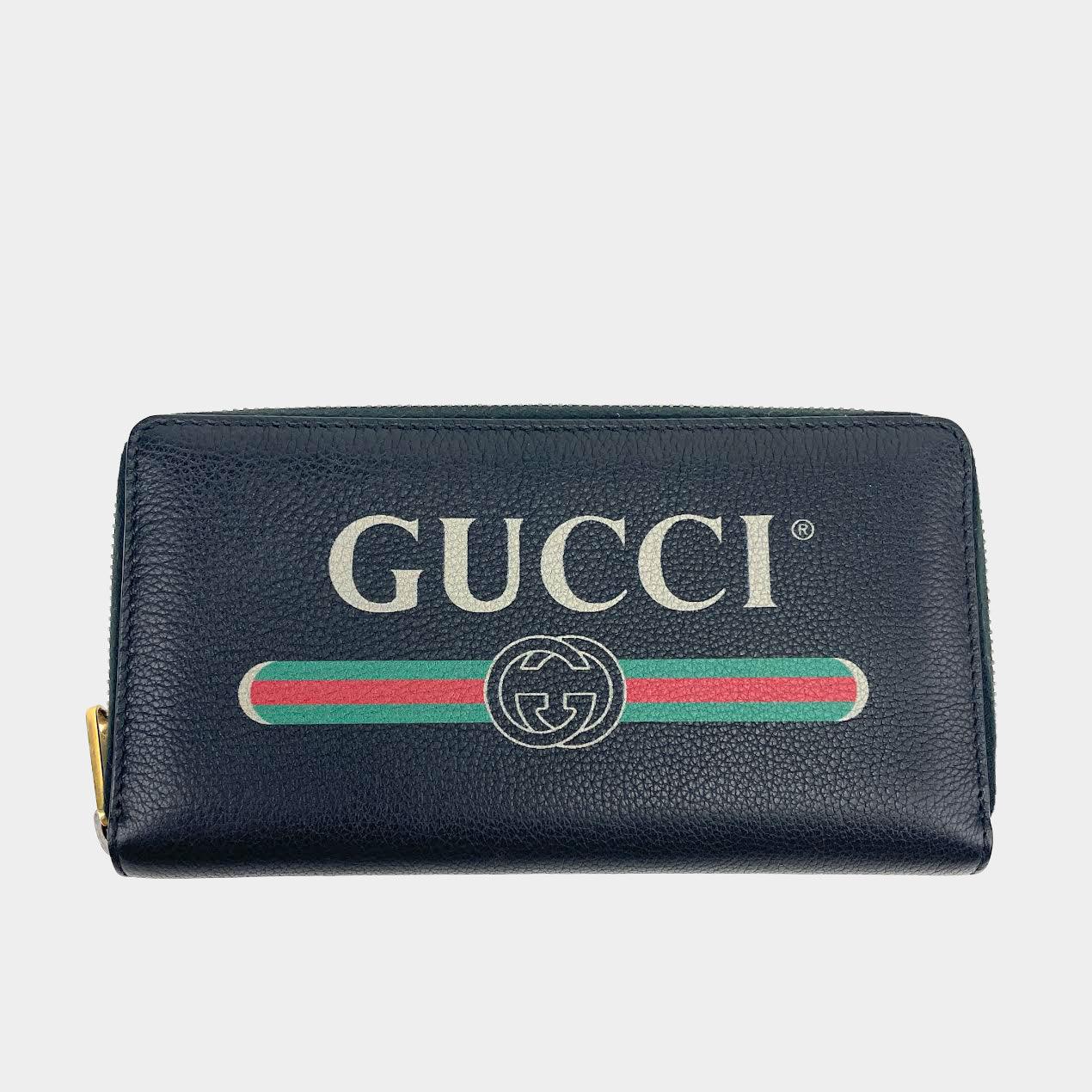 Luxury Gucci Logo Zip Around Leather Wallet - Black