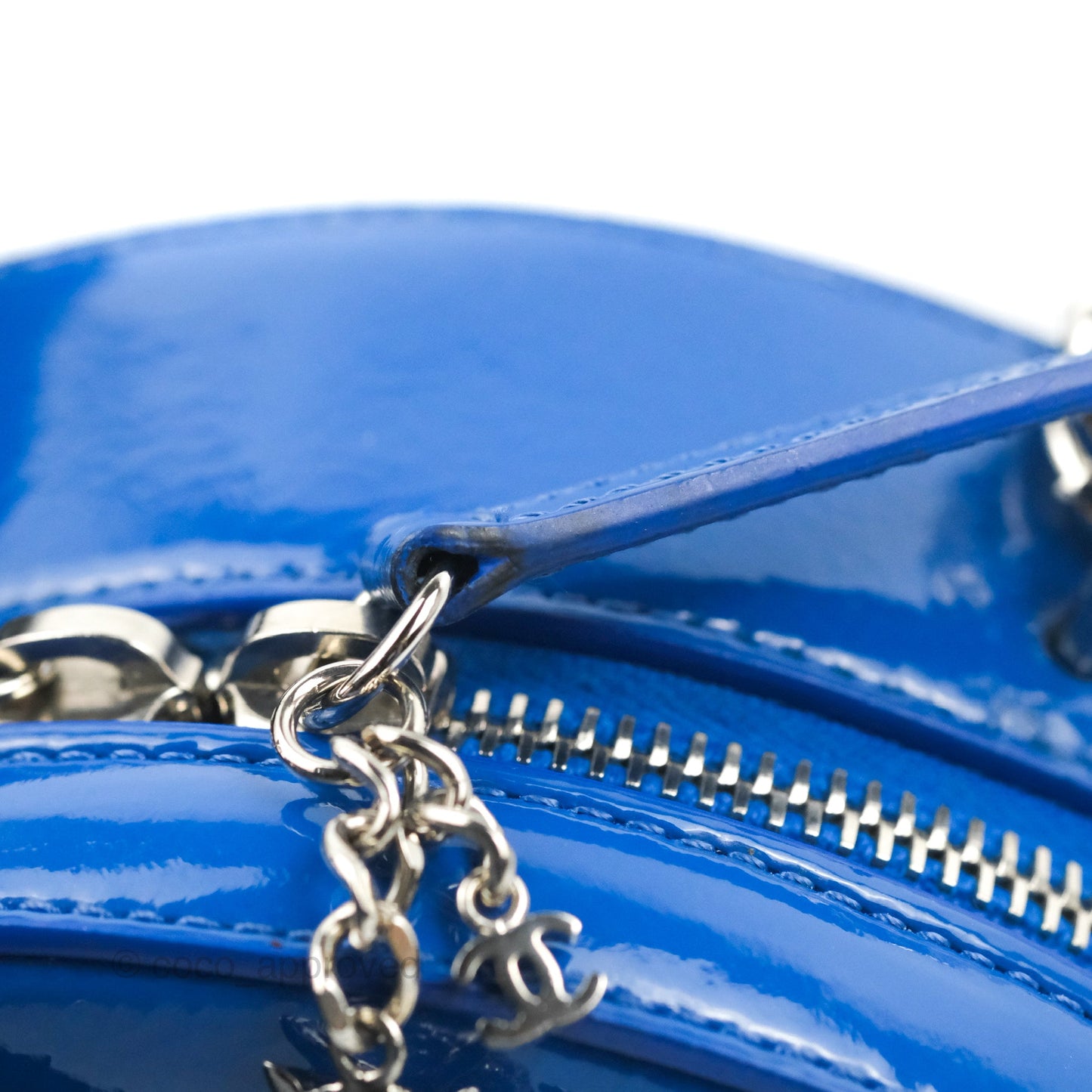 Chanel Round As Earth Bag with Owl Charm Blue Patent Silver Hardware