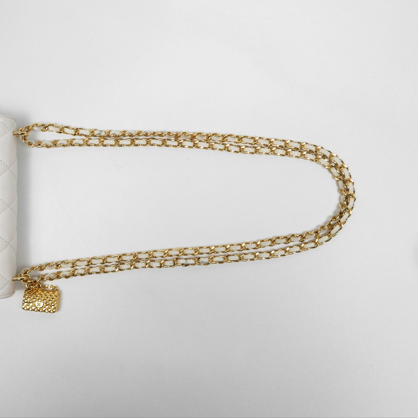 Chanel Mini WOC Bag Charm White Caviar Gold Hardware
