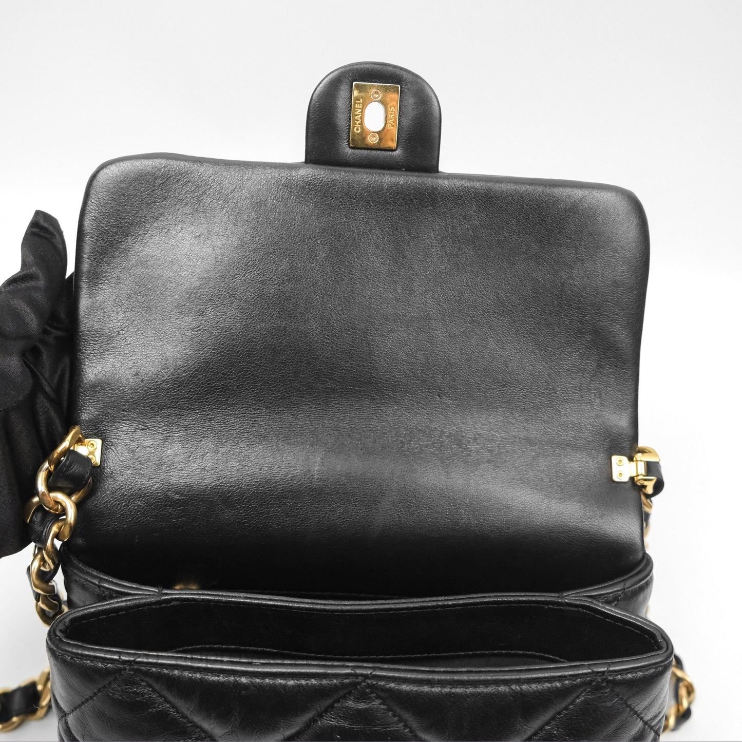 Chanel Chain Handle Flap Bag Black Goatskin Gold Hardware