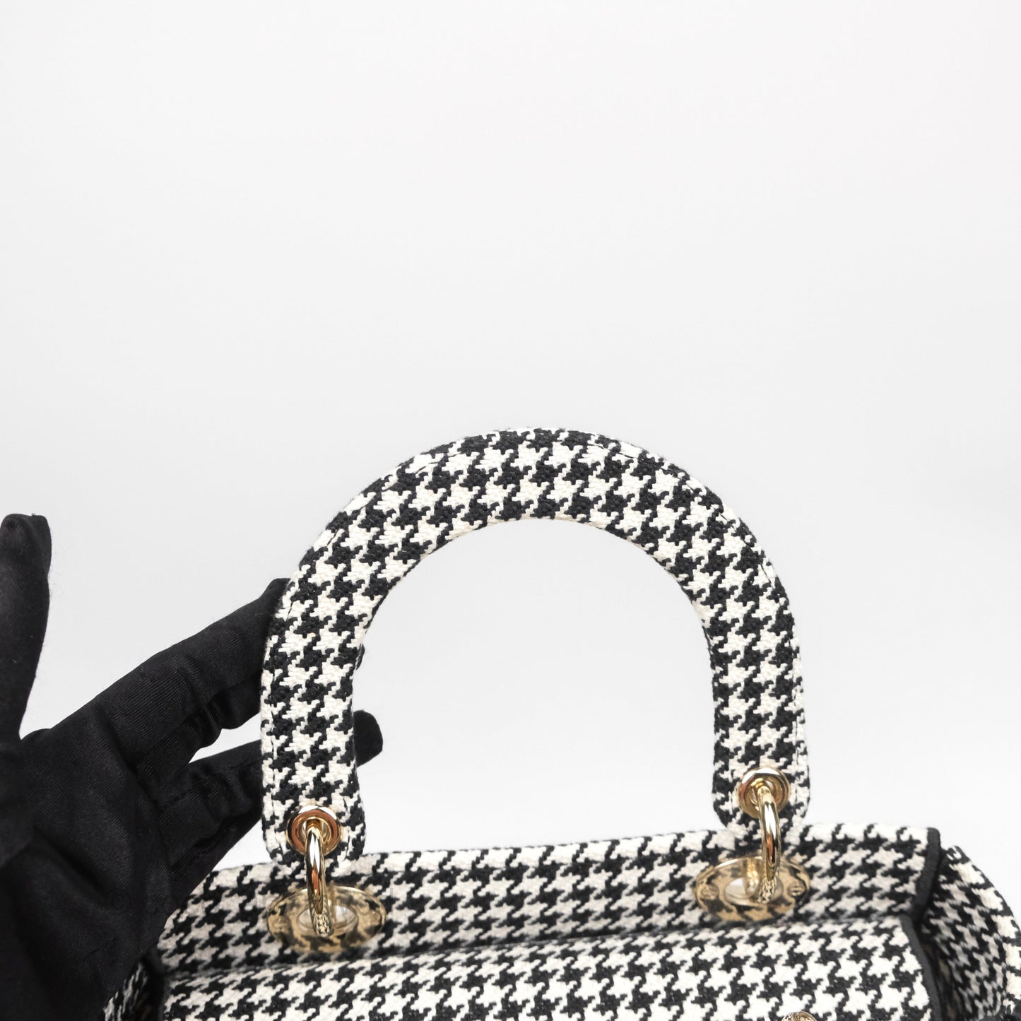 Christian Dior Medium Lady D-Lite Bag Black White Houndstooth