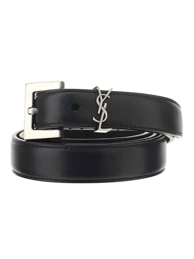 Luxury Saint Laurent Women's Monogram Square Grain Leather Belt Black